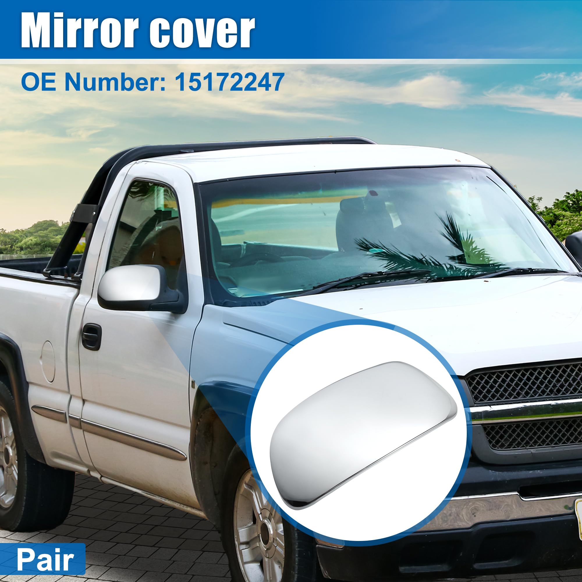 ACROPIX Car Exterior Mirror Cover Cap Overlay Fit for Chevrolet Silverado Suburban for GMC Sierra Yukon - Pack of 2 Chrome Plate