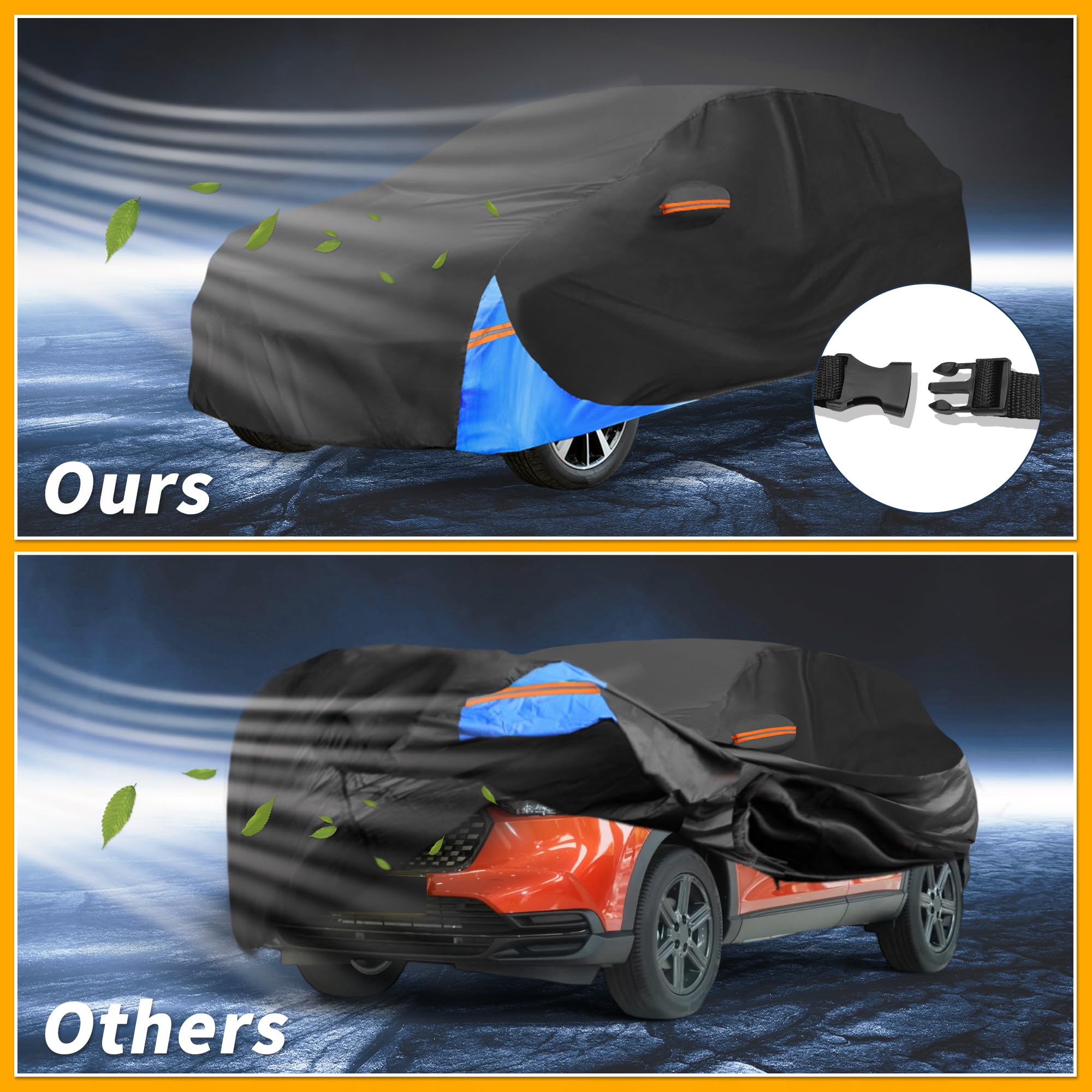 Partuto Waterproof All-Weather Universal Car Cover with Right Side Zipper, 210D-PU Black Blue Fits for SUV Up to 181'' Length