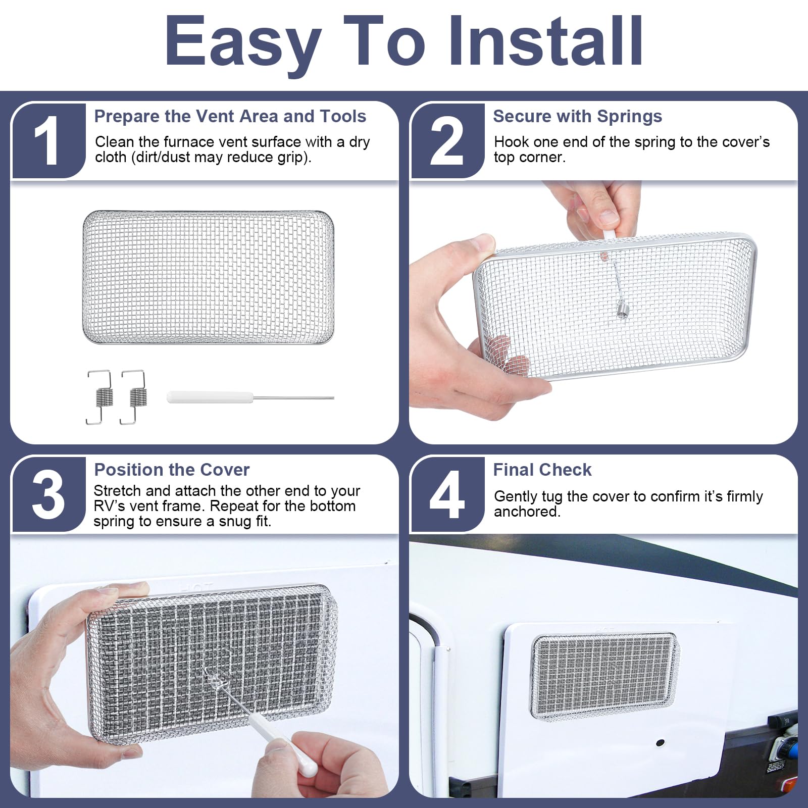 RV Furnace Vent Cover,Flying Insect Bug Cover,Stainless Steel Screen to Protect RV Water Heater from External Creature,7.5''x 4.