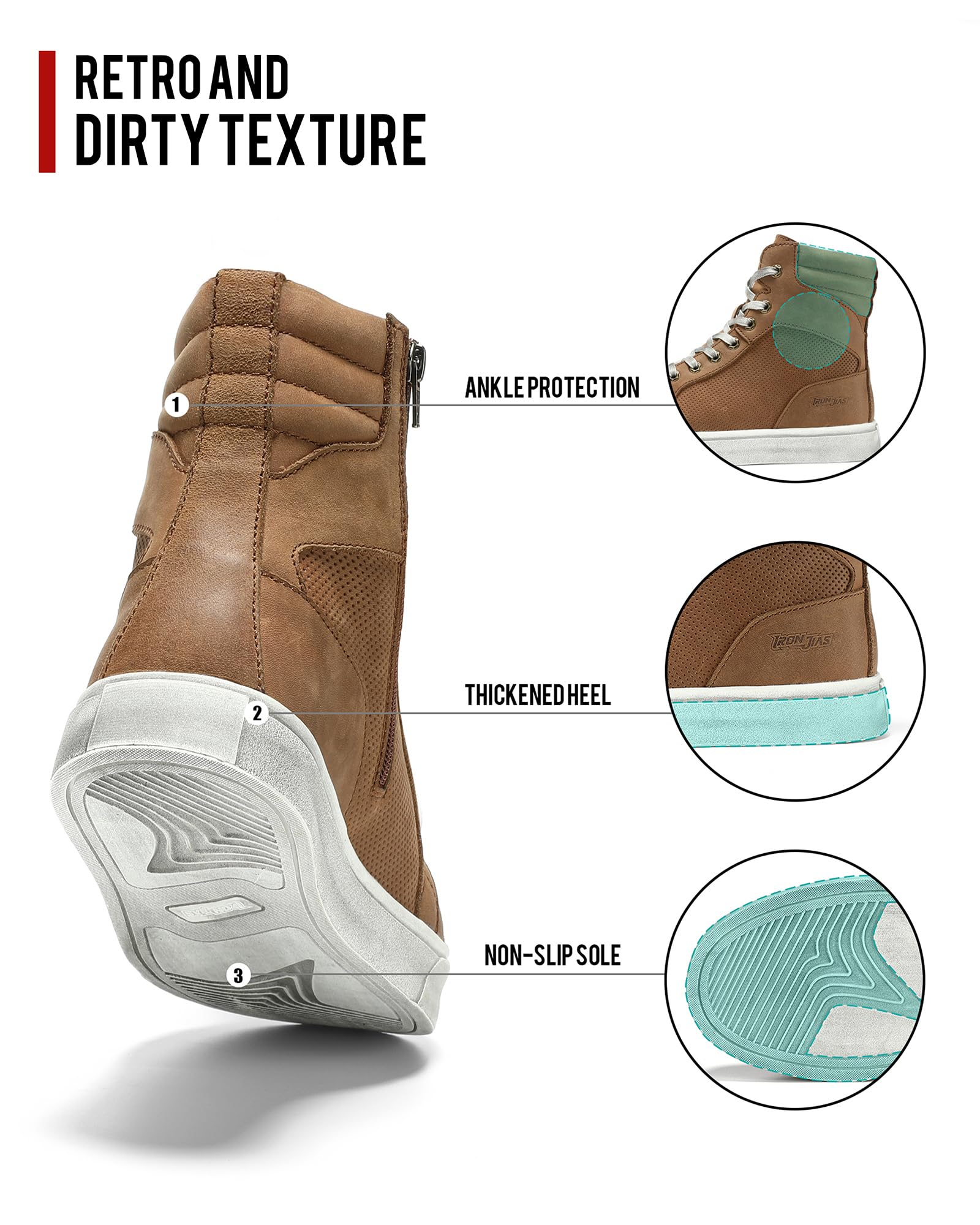 BORLEN Motorcycle Riding Shoes Cowhide Leather Breathable Casual Outdoor Street Motorcycle Boots for Men Brown 9.5