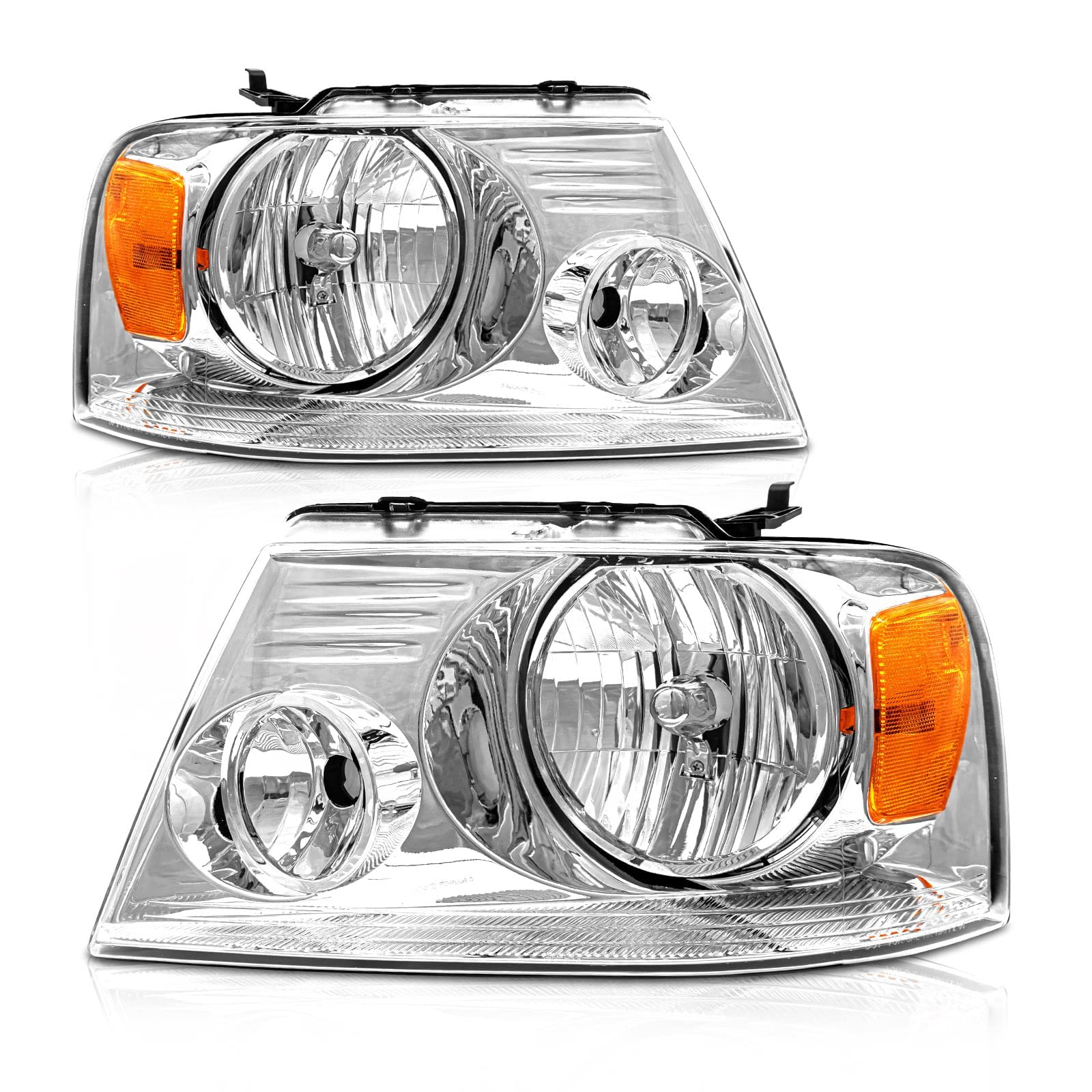 AXLAHA 2004-2008 F150 Headlights Assembly for 2004 2005 2006 2007 2008 Ford F150 / 06-08 Lincoln Mark LT Pickup Chrome Housing A
