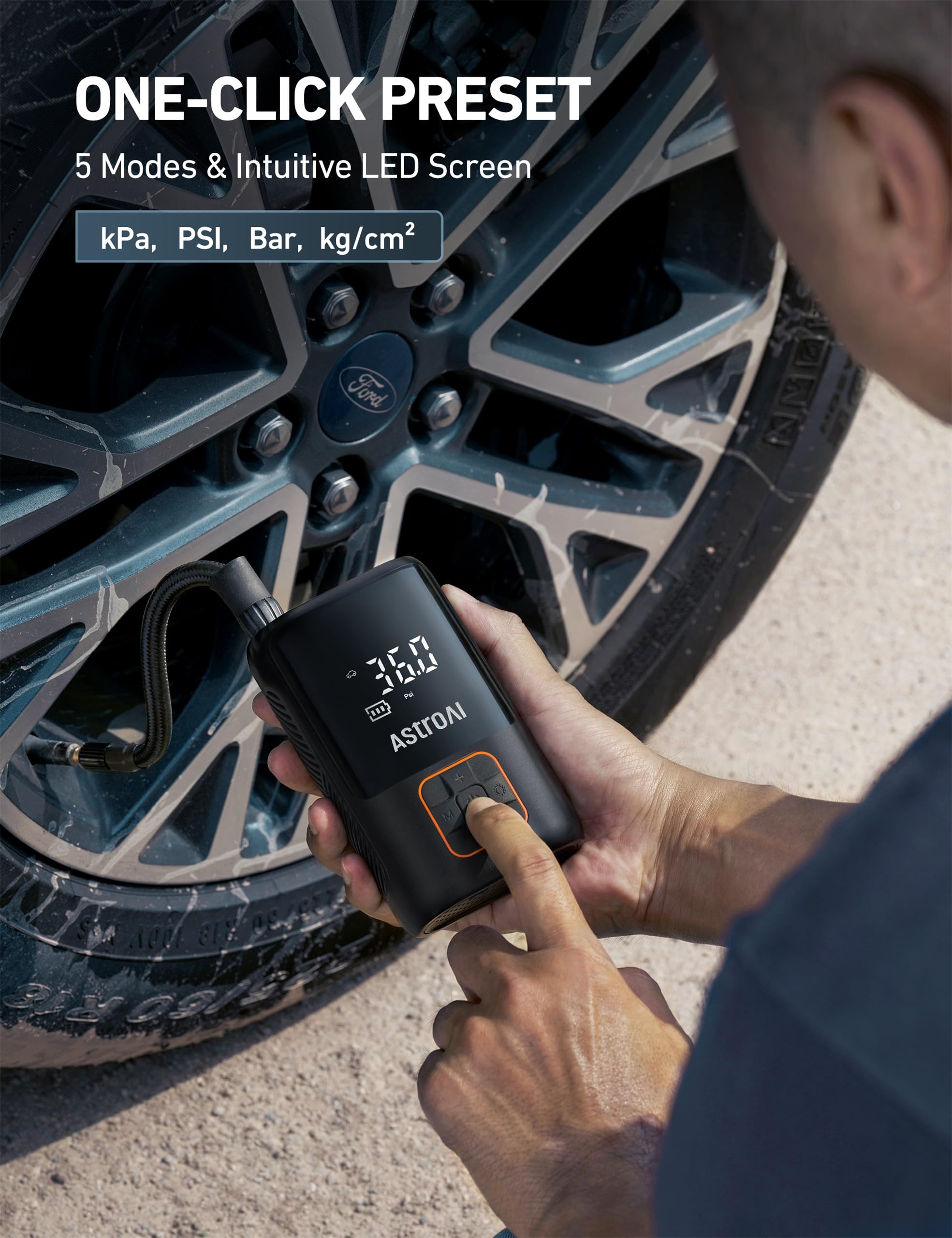 Astroai Tire Inflator Portable Air Compressor Cordless Ultra-Lightweight Car Tire Pump 150 Psi Bike Pump With Led Lights & Digital Screen Air Pump For Cars, Motorcycles, E-Bikes, Balls-Black