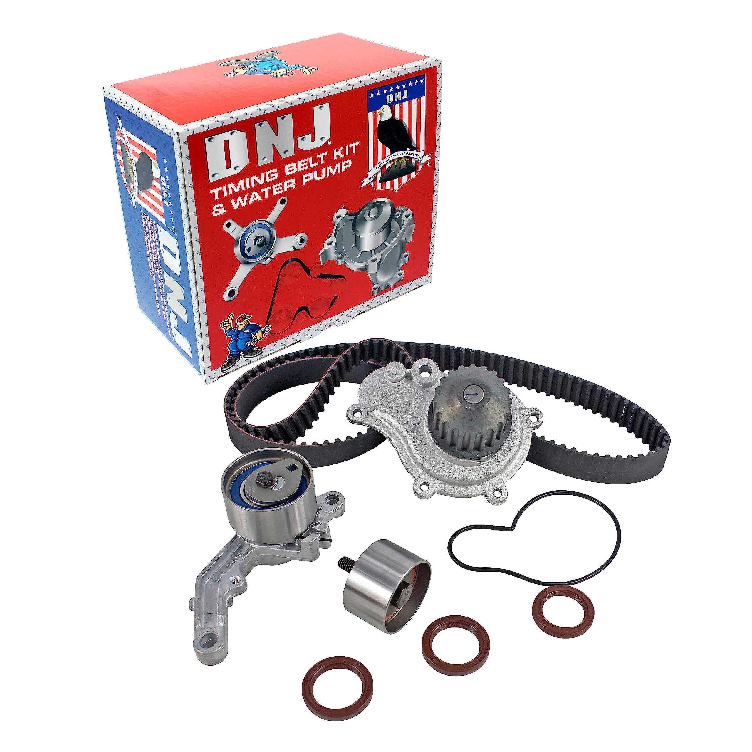 DNJ TBK151AWP Timing Belt Kit with Water Pump for 2003-2010 Chrysler, Dodge, Jeep Caravan, Liberty, PT Cruiser 2.4L L4 16V DOHC 148cid