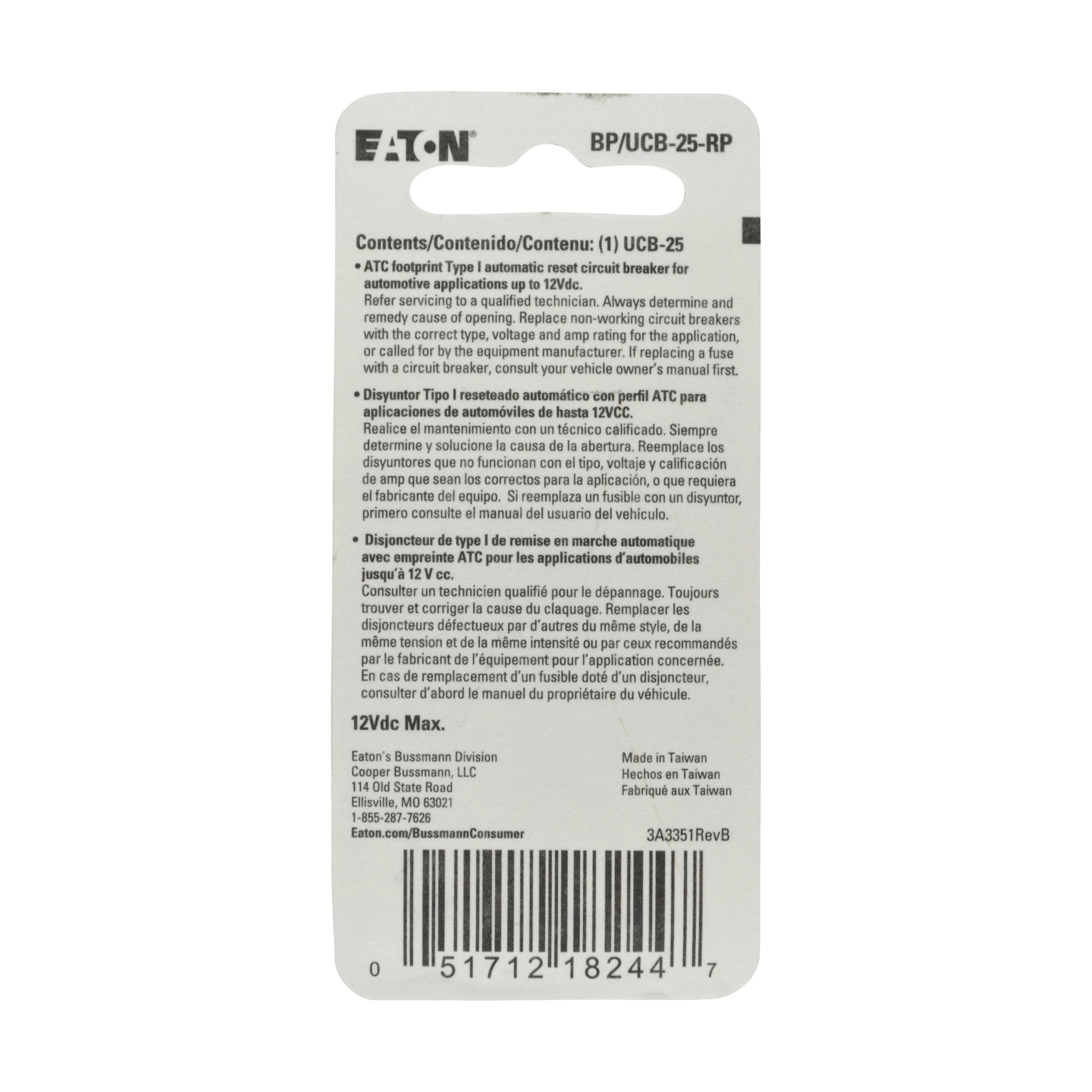 Bussmann (Bp/Ucb-25-Rp) 25 Amp Type-I Universal Circuit Breaker