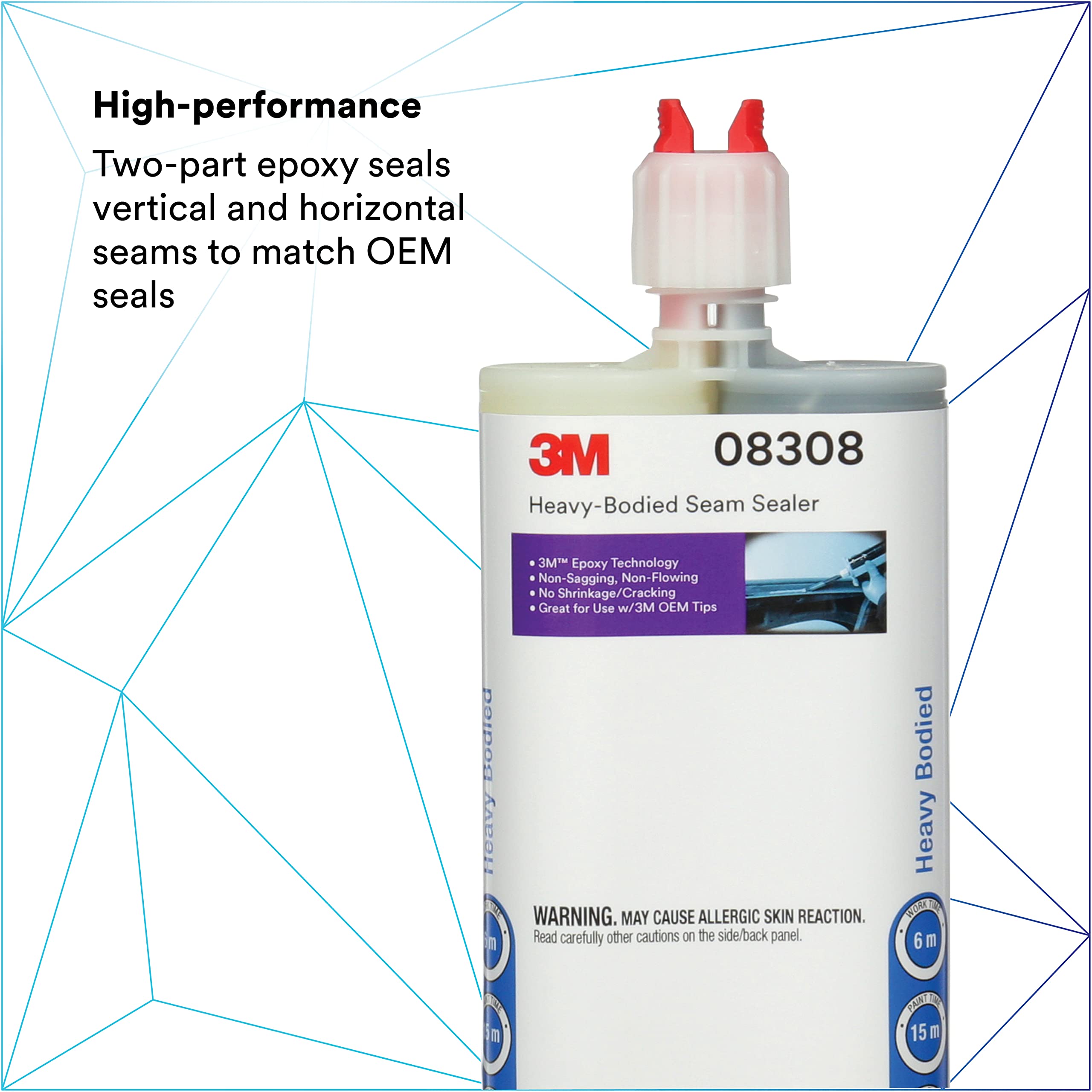 3M Heavy-Bodied Seam Sealer, 08308, Two-Part, Self-Mixing, Automotive Epoxy, 200 Ml/6.75 Fl Oz Cartridge , Black
