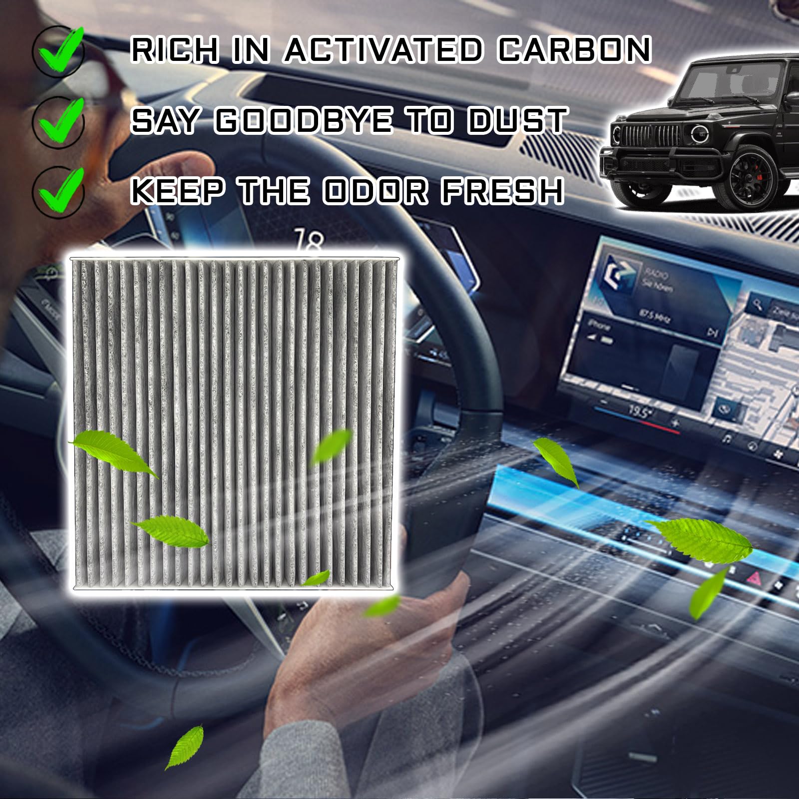 SamWinGear Cabin Air Filter Car Air Conditioner Filter with Activated Carbon Fresh Breeze Air Filter Element for Car Passenger C