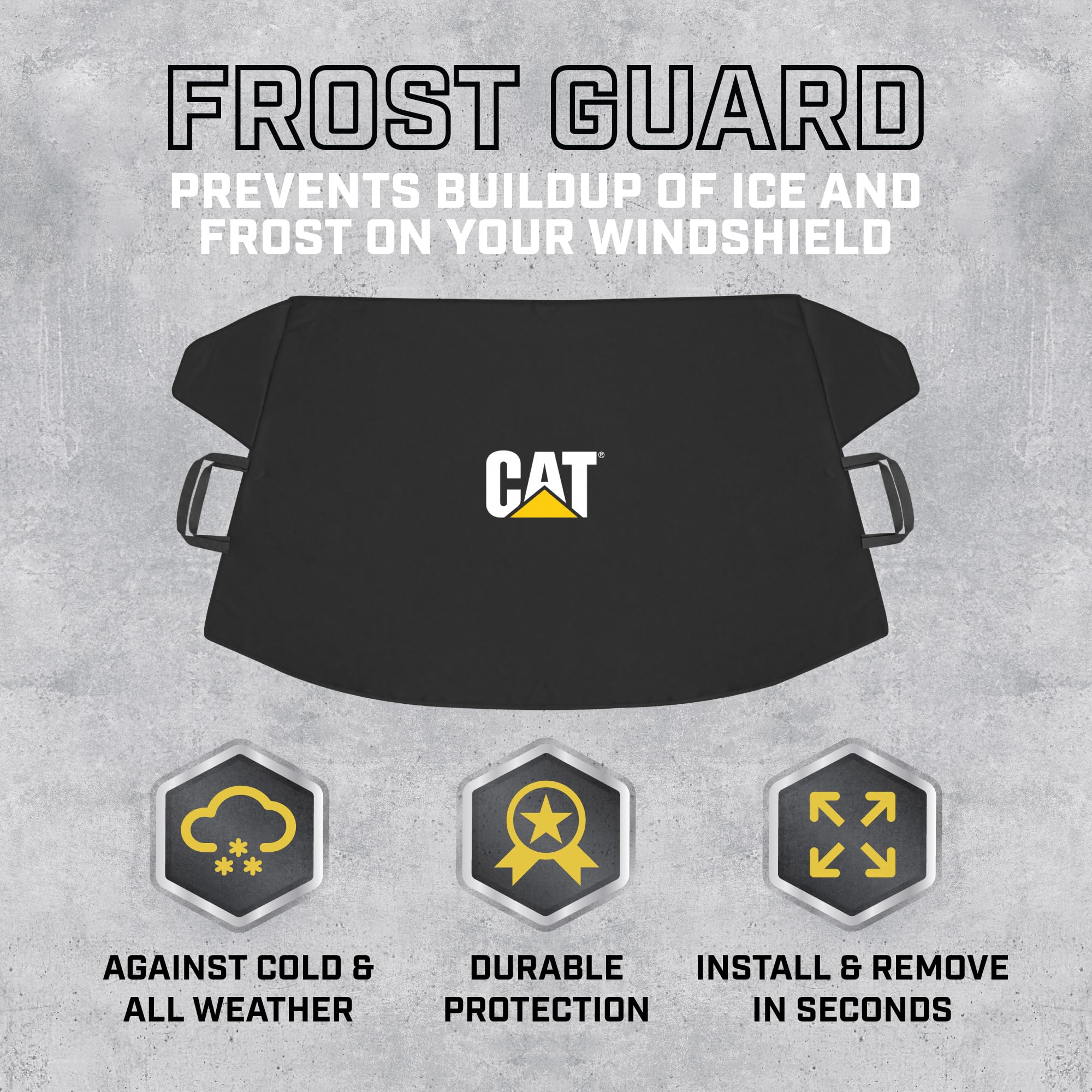 Cat Windshield Snow Cover, Toughest Car Frost Protector For Ice & Sleet, Weatherproof For Winter, Includes Anti-Theft Straps, Fr