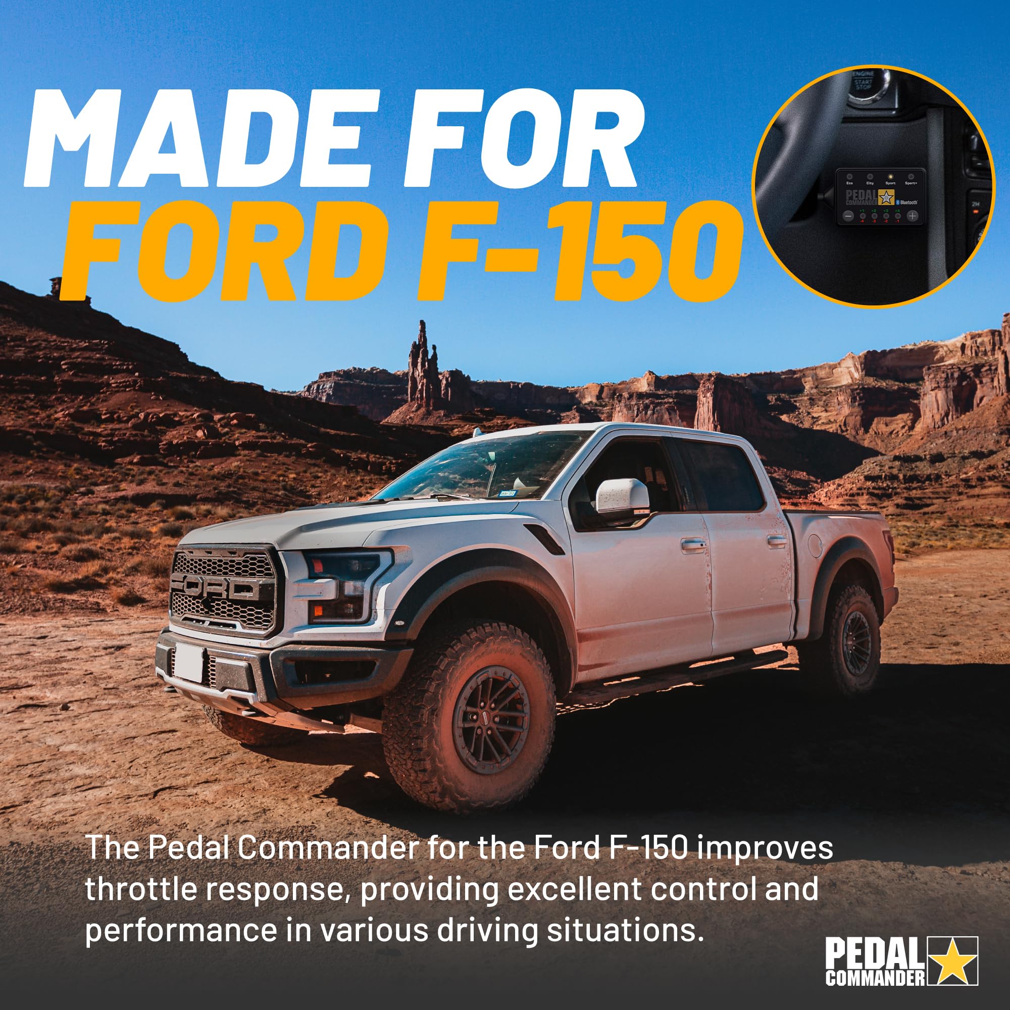 Pedal Commander For Ford F150 Trucks 2011-2024 Throttle Response Controller Fits: Xl, Xlt, Stx, King Ranch, Lariat, Limited, Platinum, Harley Davidson, Raptor, Tremor, Ford F150 Truck Accessories