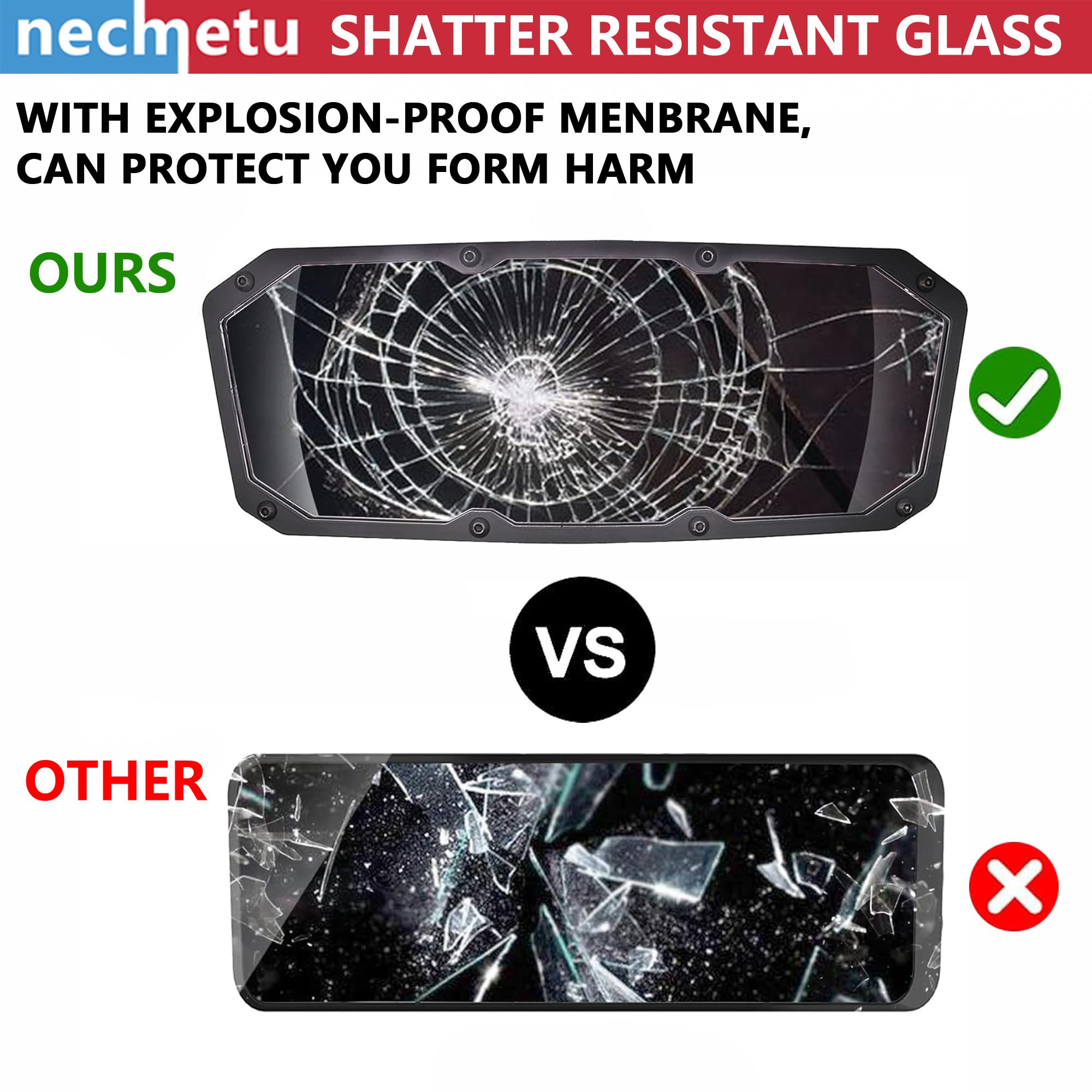 Boat Rear View Mirror 4.2x11,Universal Wide-Angle Convex Rear View Mirror for circular and square tubes, for Ski Boat Pontoo