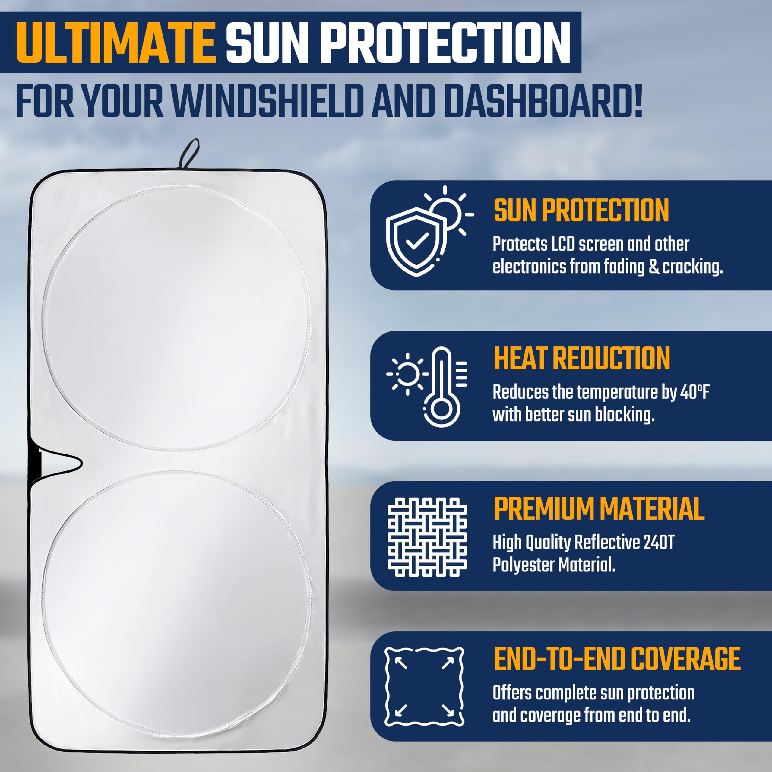 Econour Sun Shade for Car Windshield, Foldable Sun Blocker for Car, Truck, SUV Automotive Interior Sun Protection, Reflective Shade Keeps Your Vehicle Interior Cool (Small (59' x 29'))