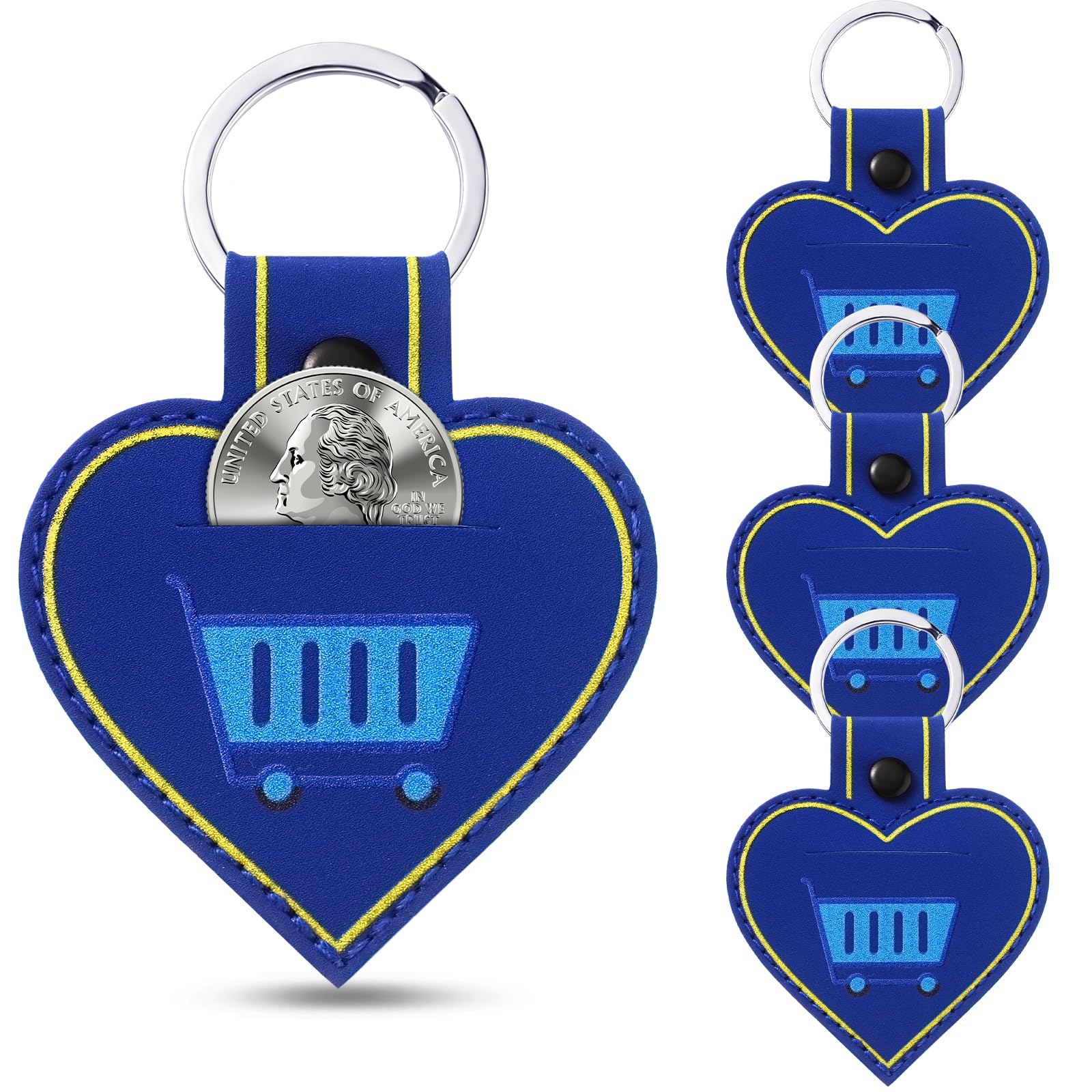 Quelay 3 Pcs Quarter Holder Keychain Shopping Cart Quarter Holder for Grocery Unisex Gift Supermarket Shopping Lovers(Heart)