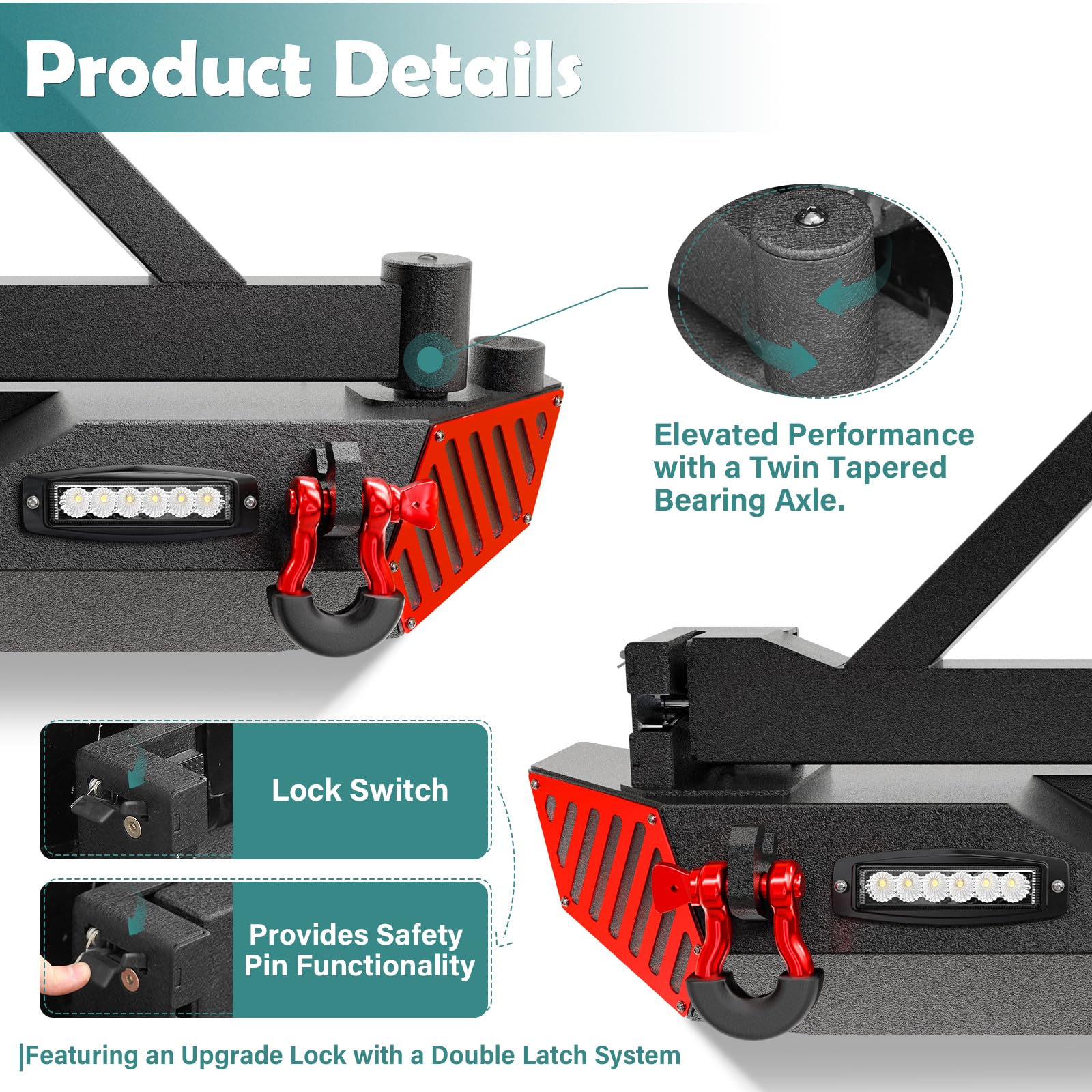 Yzona Rear Bumper With Spare Tire Carrier Compatible With 2007-2018 Jeep Wrangler Jk Jku Unlimited (2/4 Doors) Off-Road Bumper With Paintable Armor, Led Lights, 2' Hitch Receiver & D-Rings, Black