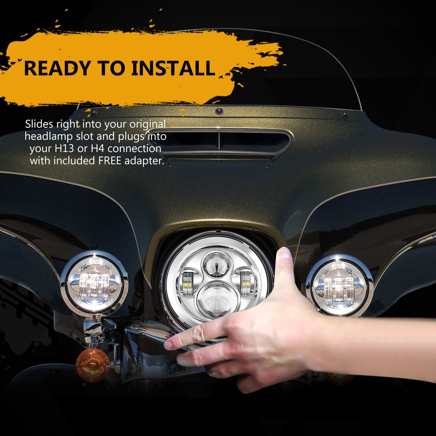 Sunpie Compatible With H_Arley Motorcycle 7 Inch Head Light Fog Lights Combo, Compatible With Road King, Compatible With Road Glide, Street Glide And Electra Glide