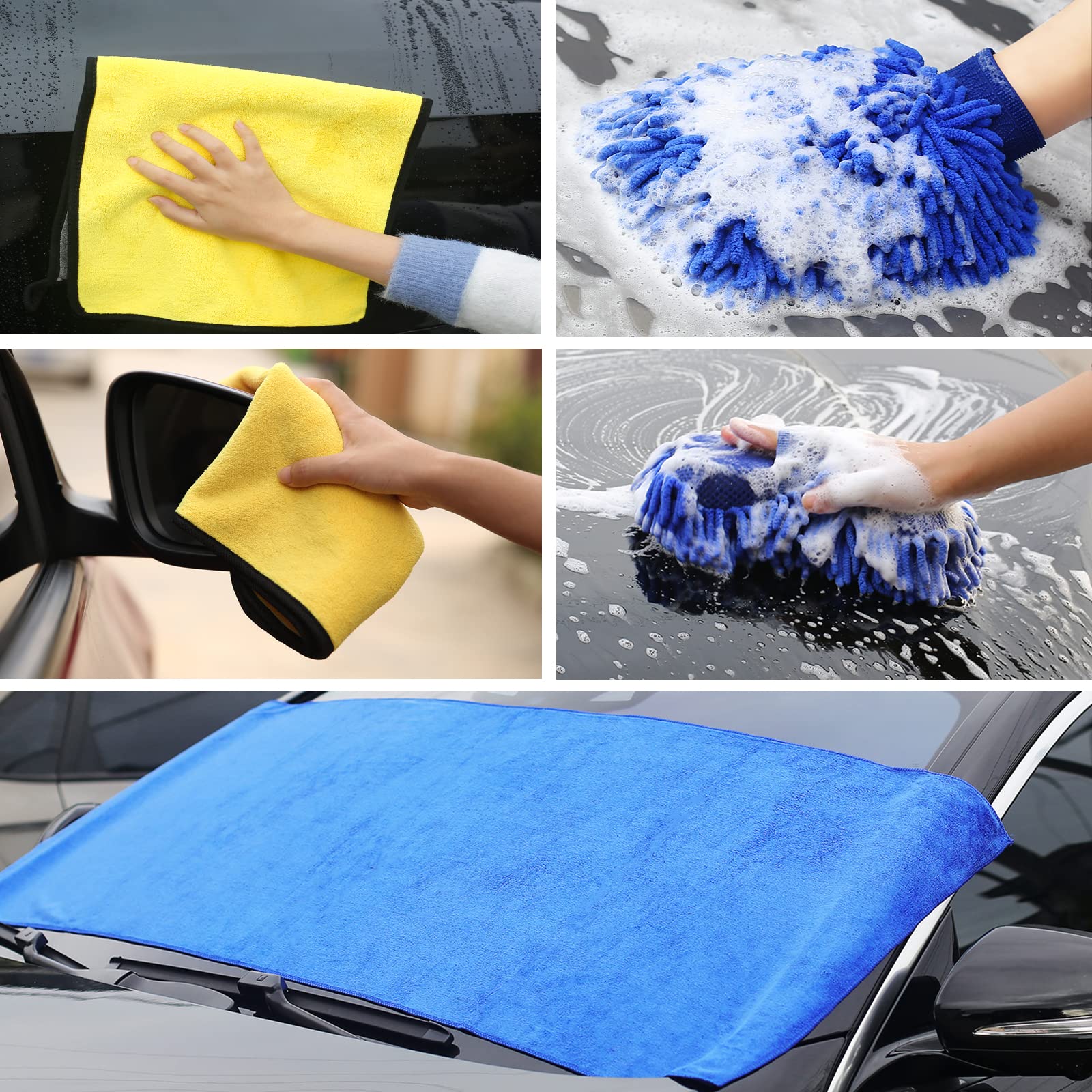 Autodeco 30Pcs Car Wash Cleaning Kit - Car Care Wash Tools Set Car Detailing Set With Collapsible Bucket Snow Shovel