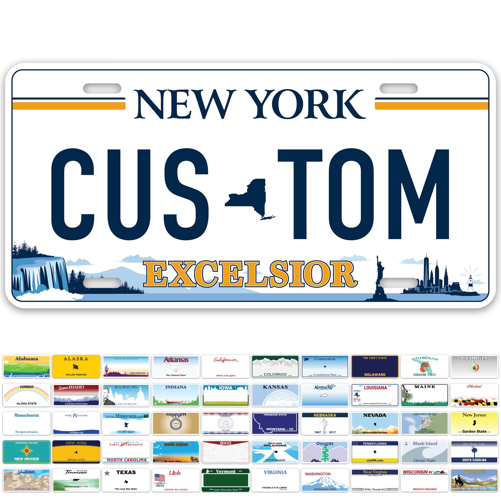 Custom New York - Excelsior License Plate, Personalized License Plates For Car, 6X12 Inch, Rust-Free Fade Resistant Aluminum, Us