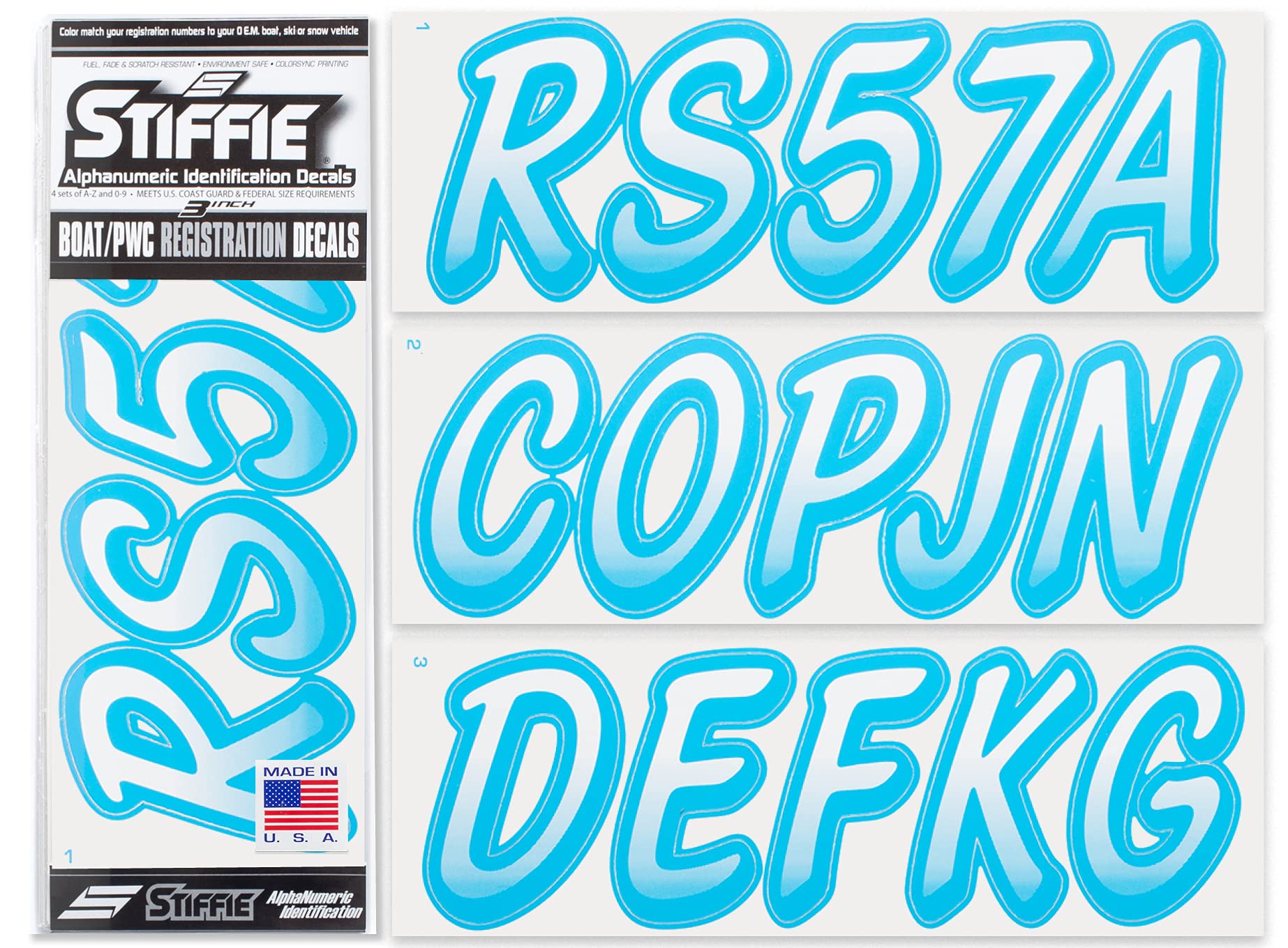 STIFFIE Whipline White/Sky Blue 3'' Boat & PWC Registration Decals  Numbers Letters Stickers