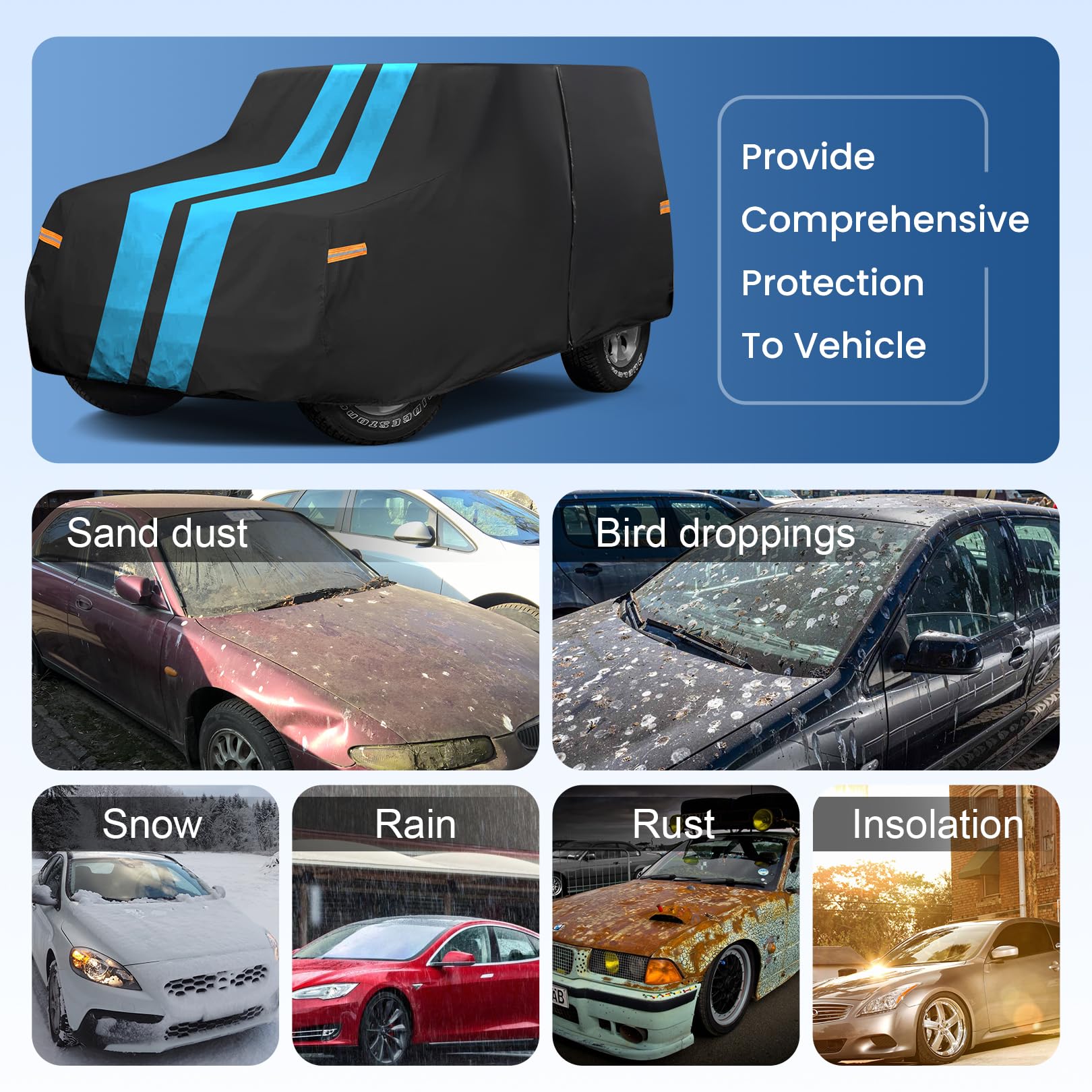 Sailnovo Car Cover Jeep Cover Waterproof 4 Door Fit For Jeep Wrangler 4 Doors 2006-2023 Jk Jl All Weather Sun Rain Snow Wind Hai