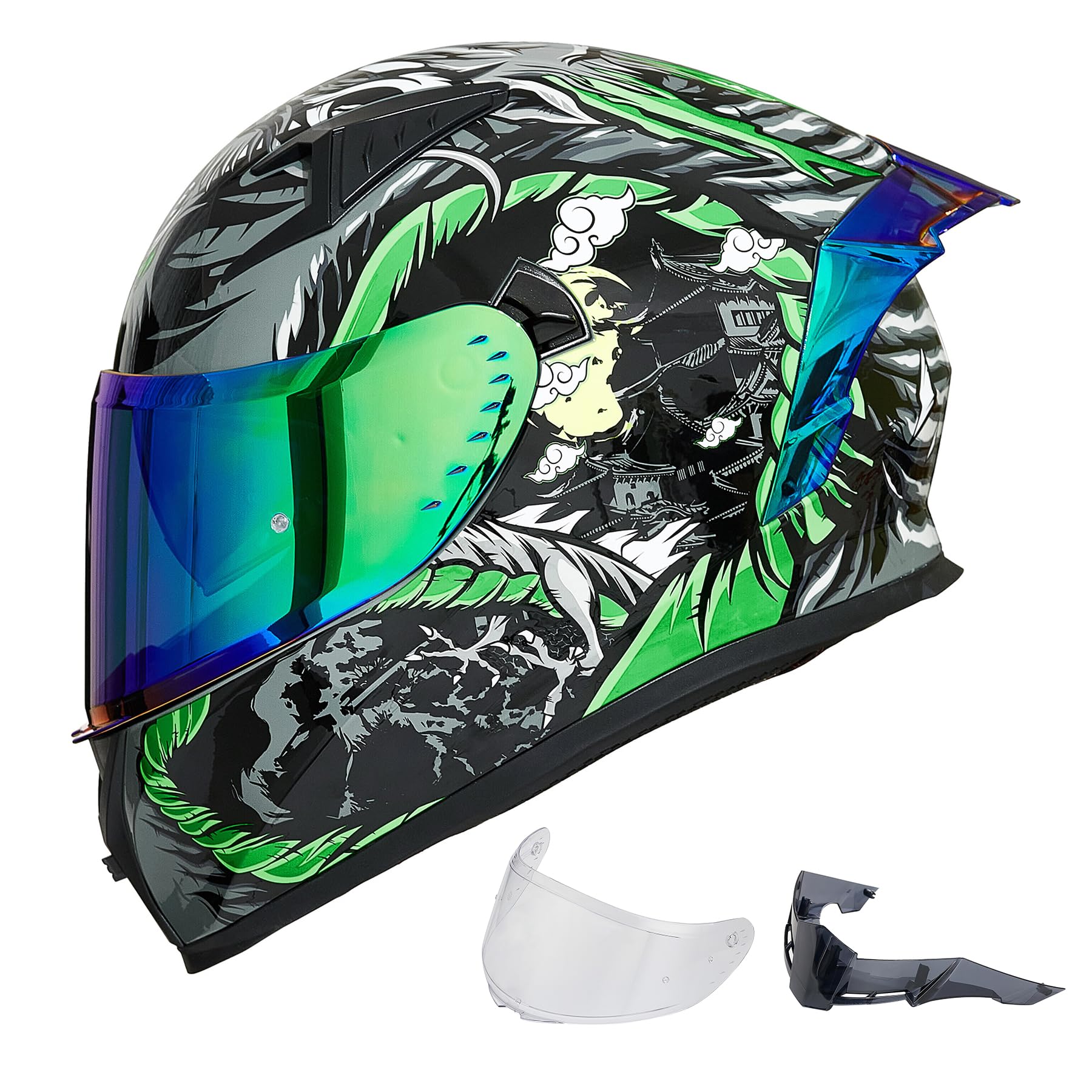 Ilm Motorcycle Helmet Full Face With Pinlock Compatible Clear&Tinted Visors And Fins Street Bike Motocross Casco Dot Model Z501(Legend Green, Xx-Large)
