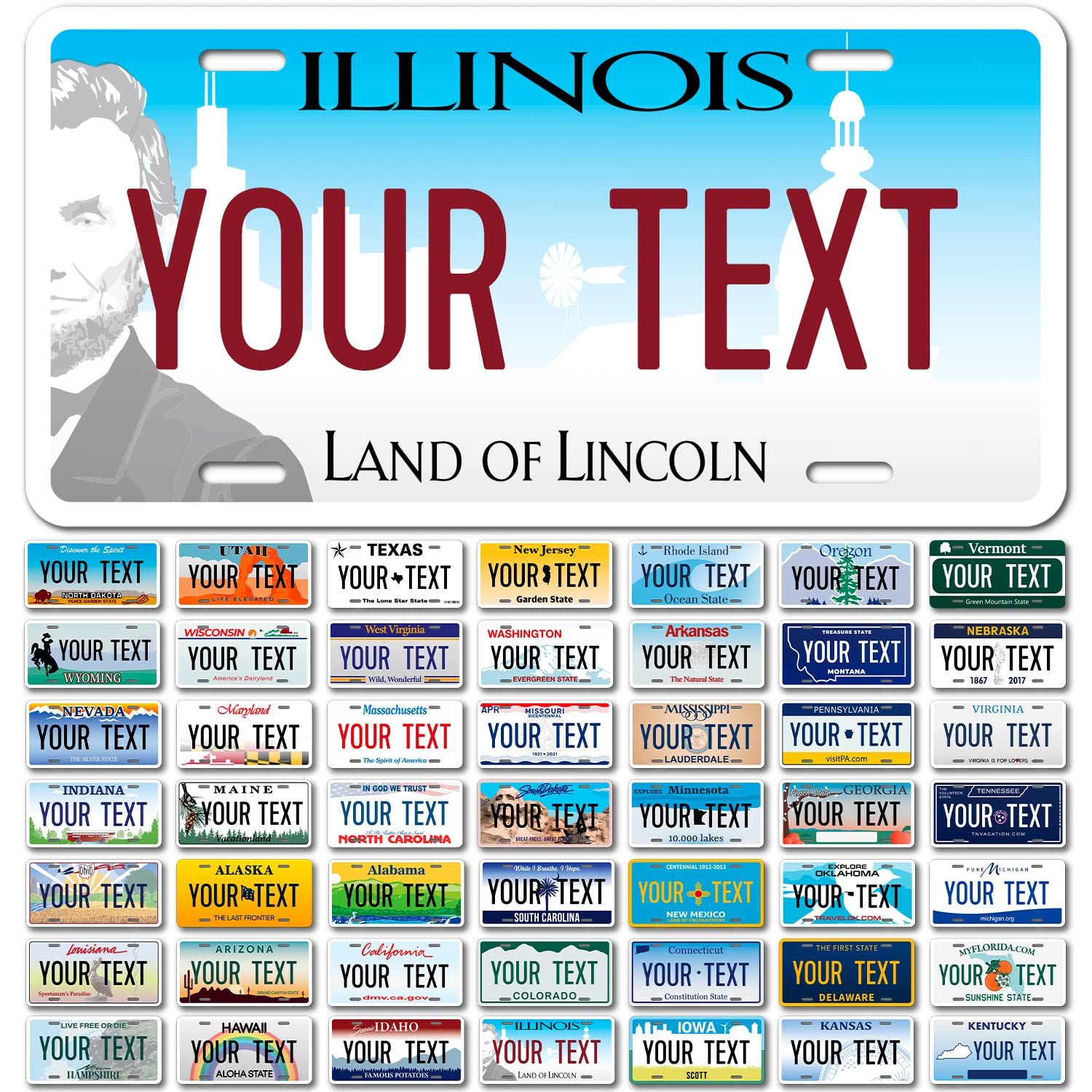 Custom Illinois, Mini License Plate, Personalized 50 States Fake License Plate For Front Of Car Sign, 3X6 Inches, Rust Free .040 Aluminum, Fade Resistant, Made In The Usa By Sigo Signs,