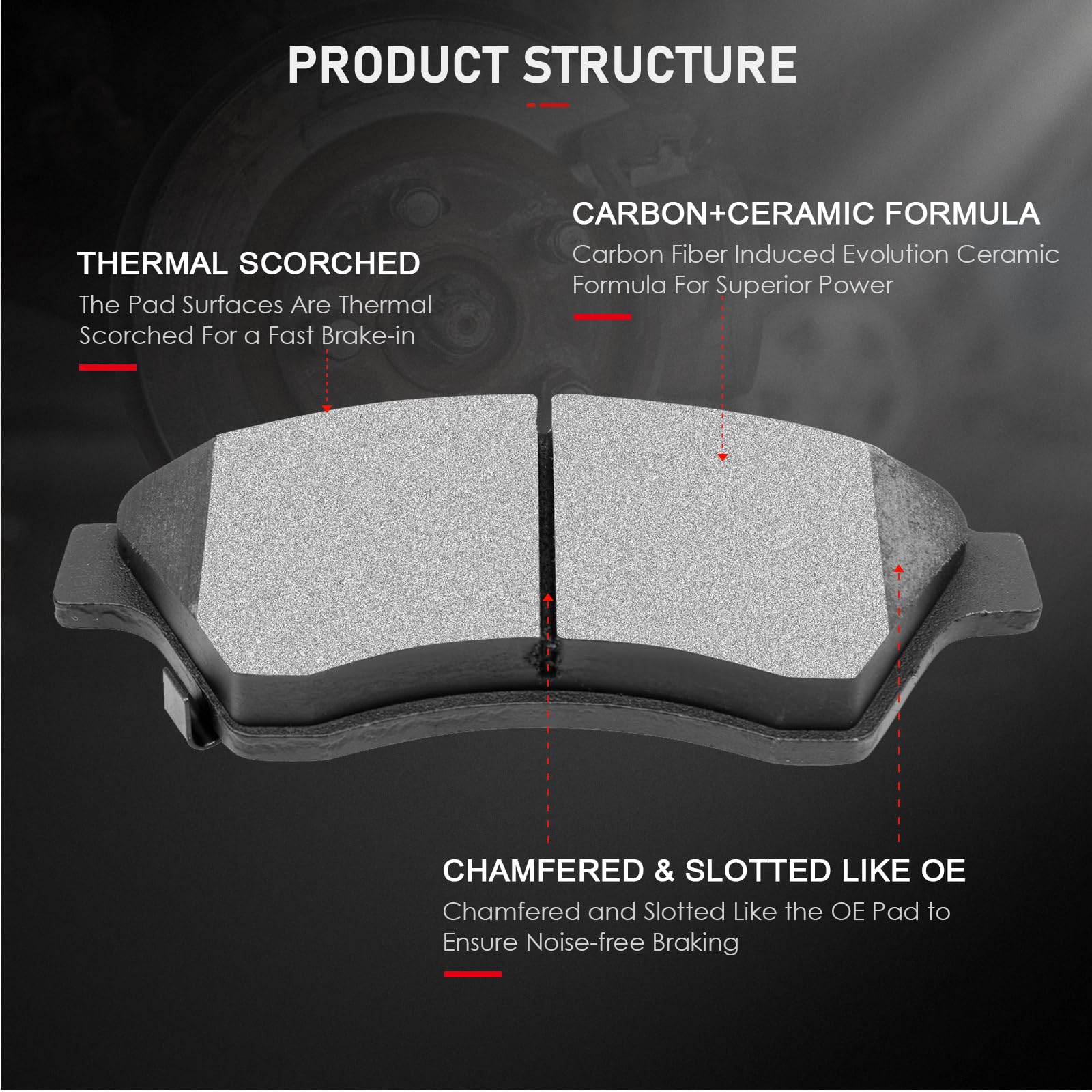 Cciyu D1522 Front Ceramic Brake Pads Kits 4Pcs Fit For 2011-2015 For Chevrolet Cruze,2016 For Chevrolet Cruze Limited,2012-2017