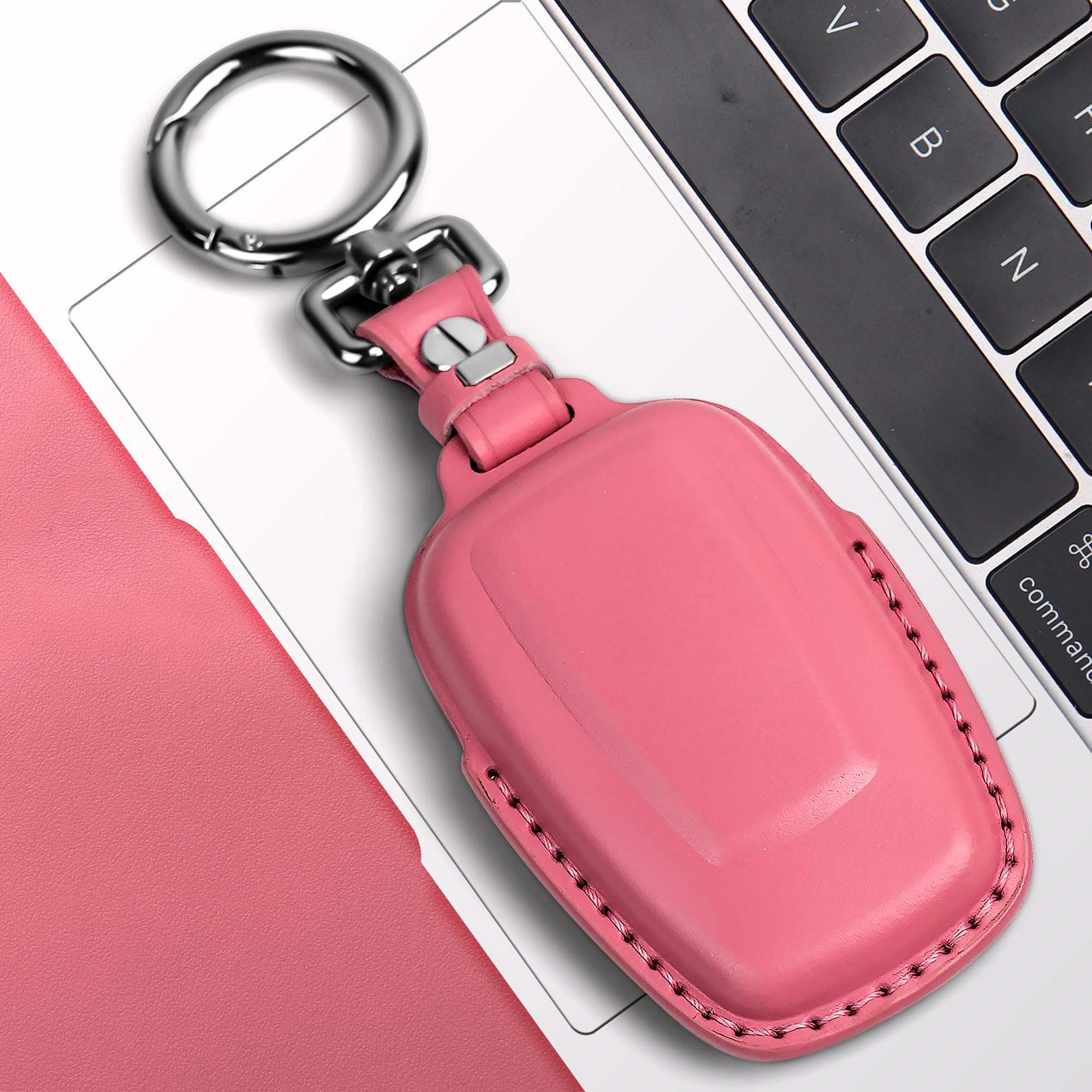 Tukellen For Toyota Key Fob Cover Genuine Leather With Keychain,Leather Key Case Protector Compatible With 2020-2022 Highlander Corolla Prius 2018-2024 Rav4 Camry Avalon C-Hr Gt86 -Pink