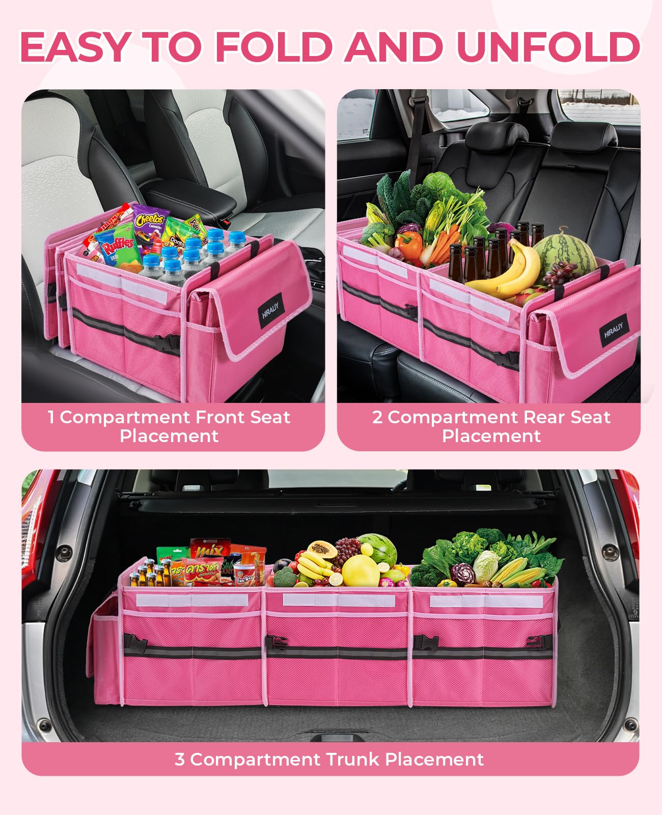 Hiraliy 4 In 1 Car Trunk Storage Organizer, Multi Compartment Collapsible Trunk Storage Box With Leakproof Cooler Bag For Car Tr