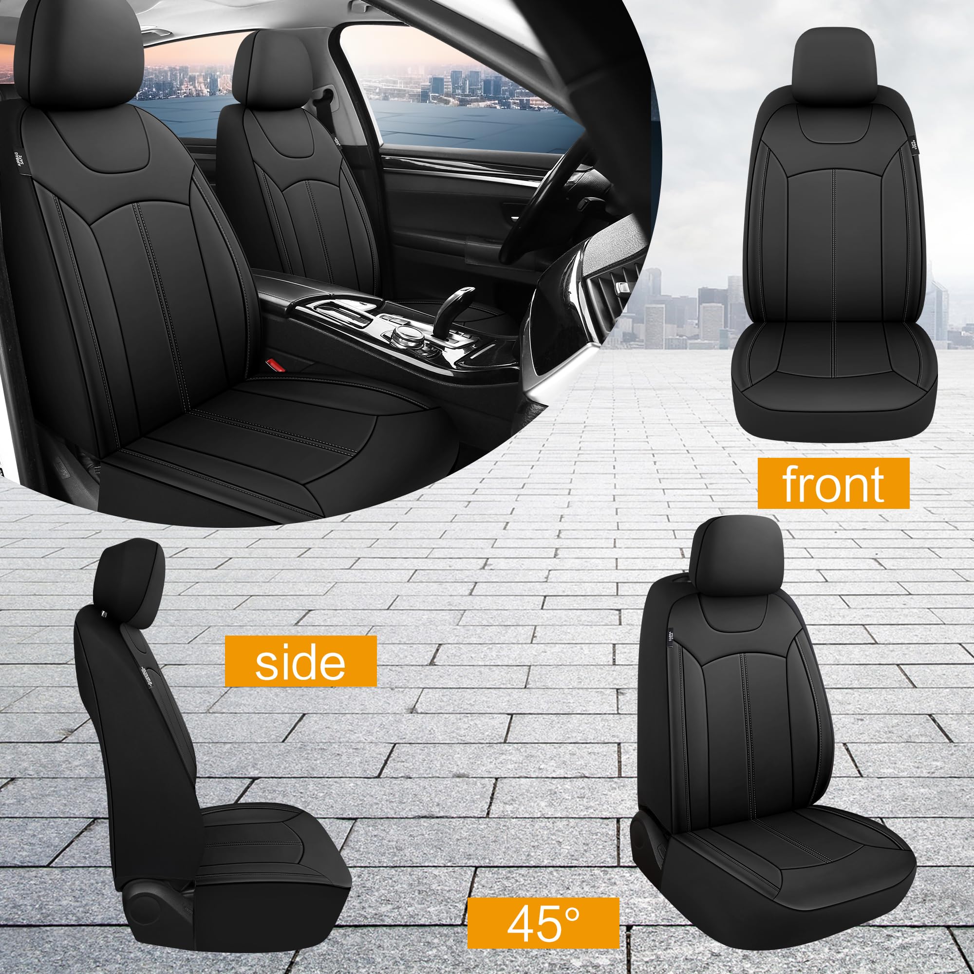 Pariiaotin Premium Leather Car Seat Covers Front Set, Waterproof Stain-Resistant Seat Covers For Cars, Universal Automotive Inte