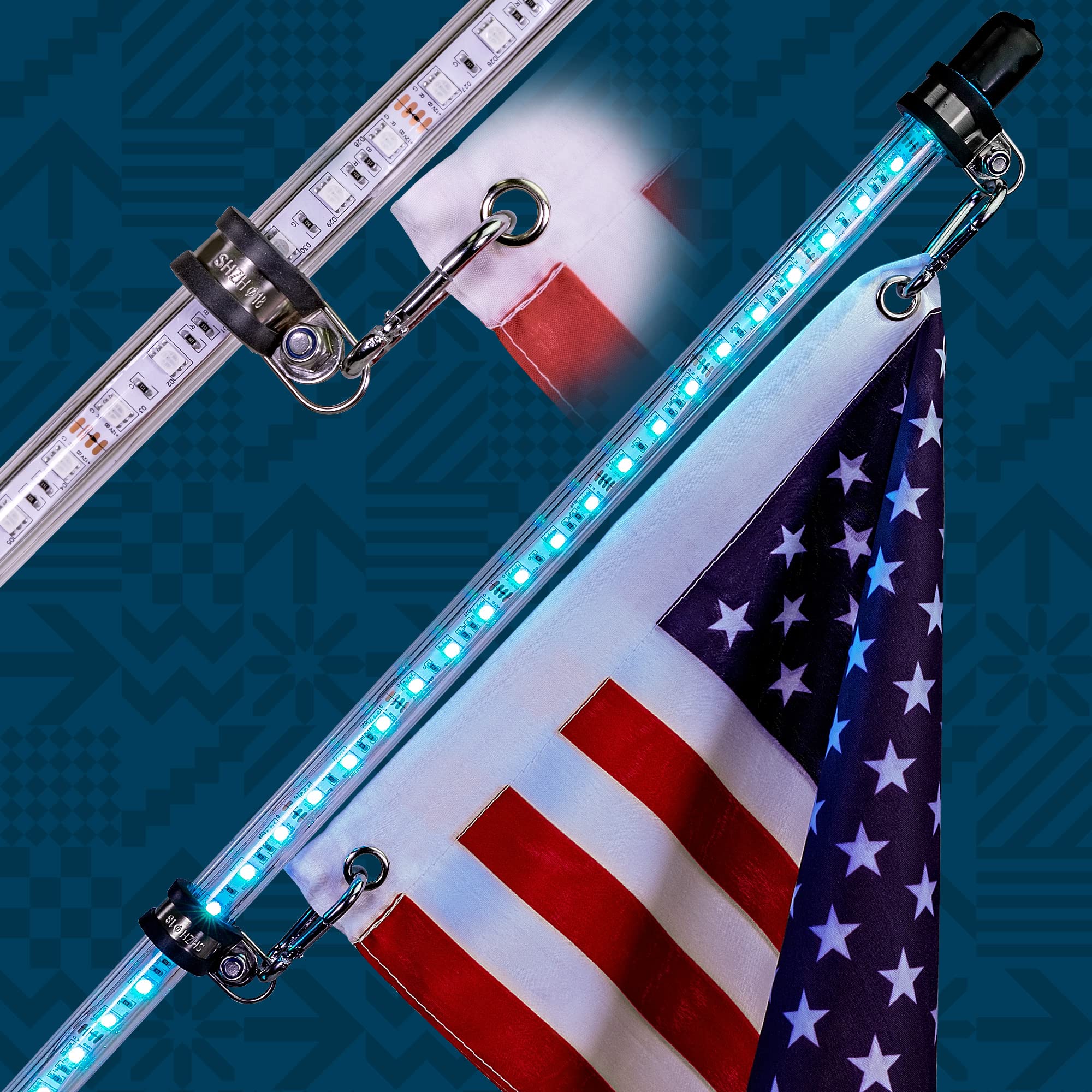 True Mods 2pc 5ft RGB LED Whip Light for UTV ATV [RF Wireless Remote] USA Flag Waterproof LED Lighted Whip CB Antenna Pole Stick for RZR Can-Am Polaris SxS 4x4 Quad Dune Buggy 4 Wheeler Accessories