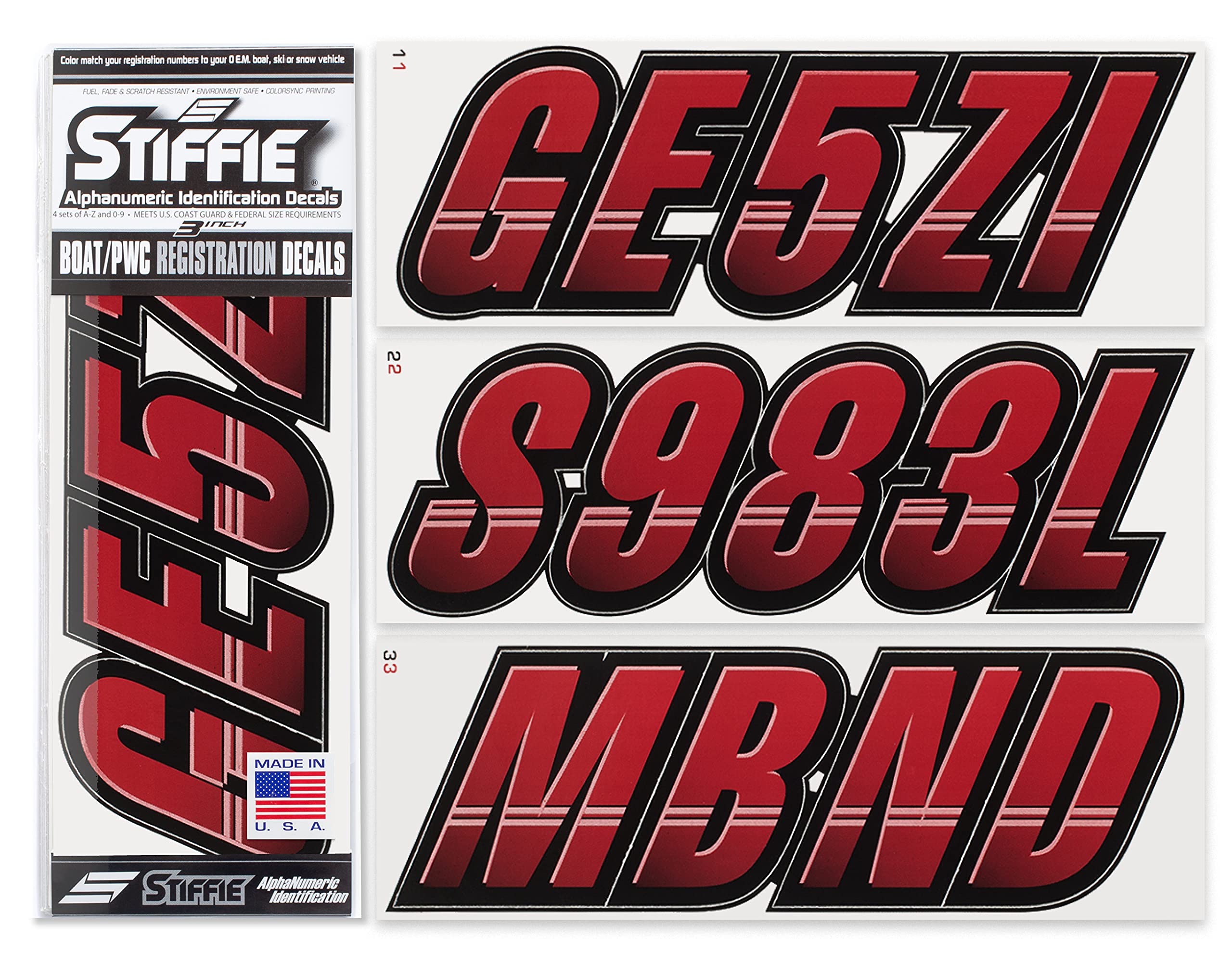 Stiffie Techtron Burgundy/Black 3 '' Boat & Pwc Registration Decals  Numbers Letters Stickers