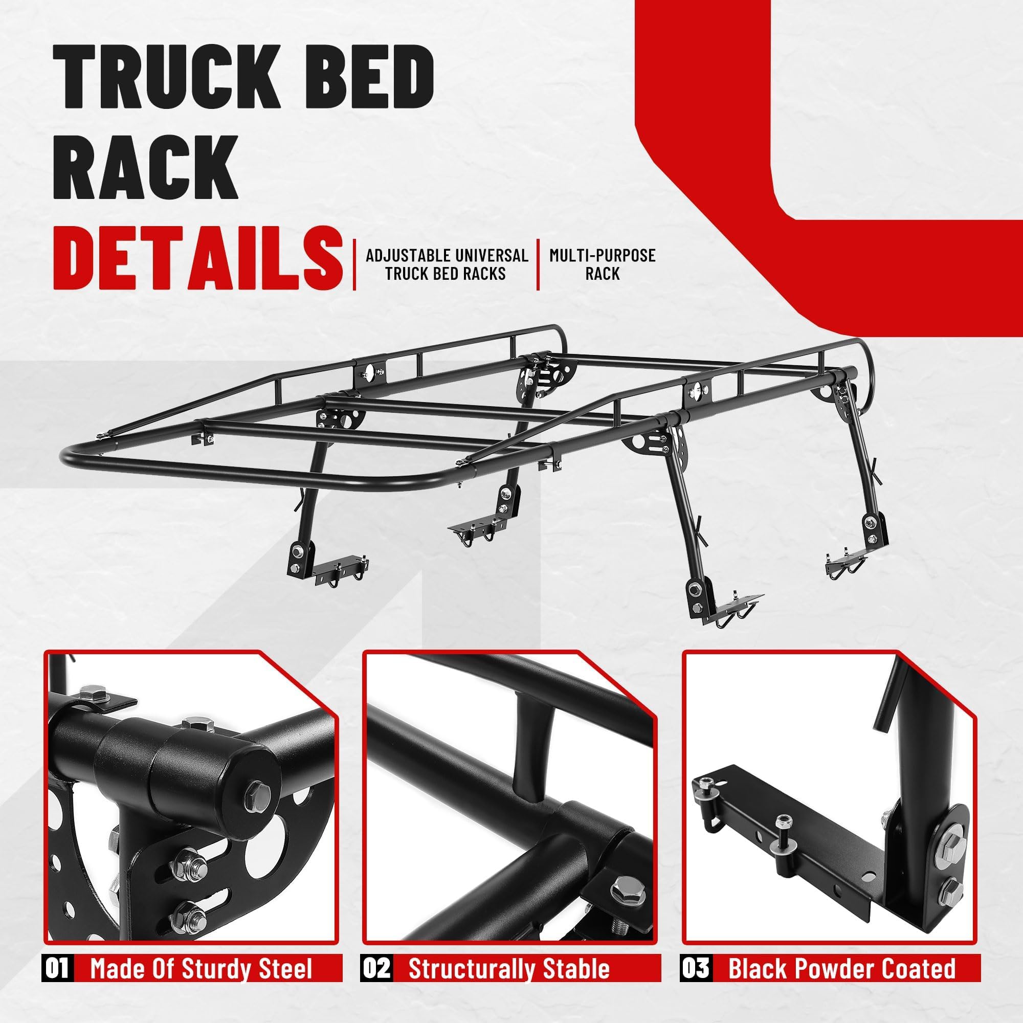 ECOTRIC 1000 LBS Adjustable 58''-69'' Universal Truck Bed Rack Contractor Ladder Pickup Lumber Utility Kayak Full Size Rack 60''