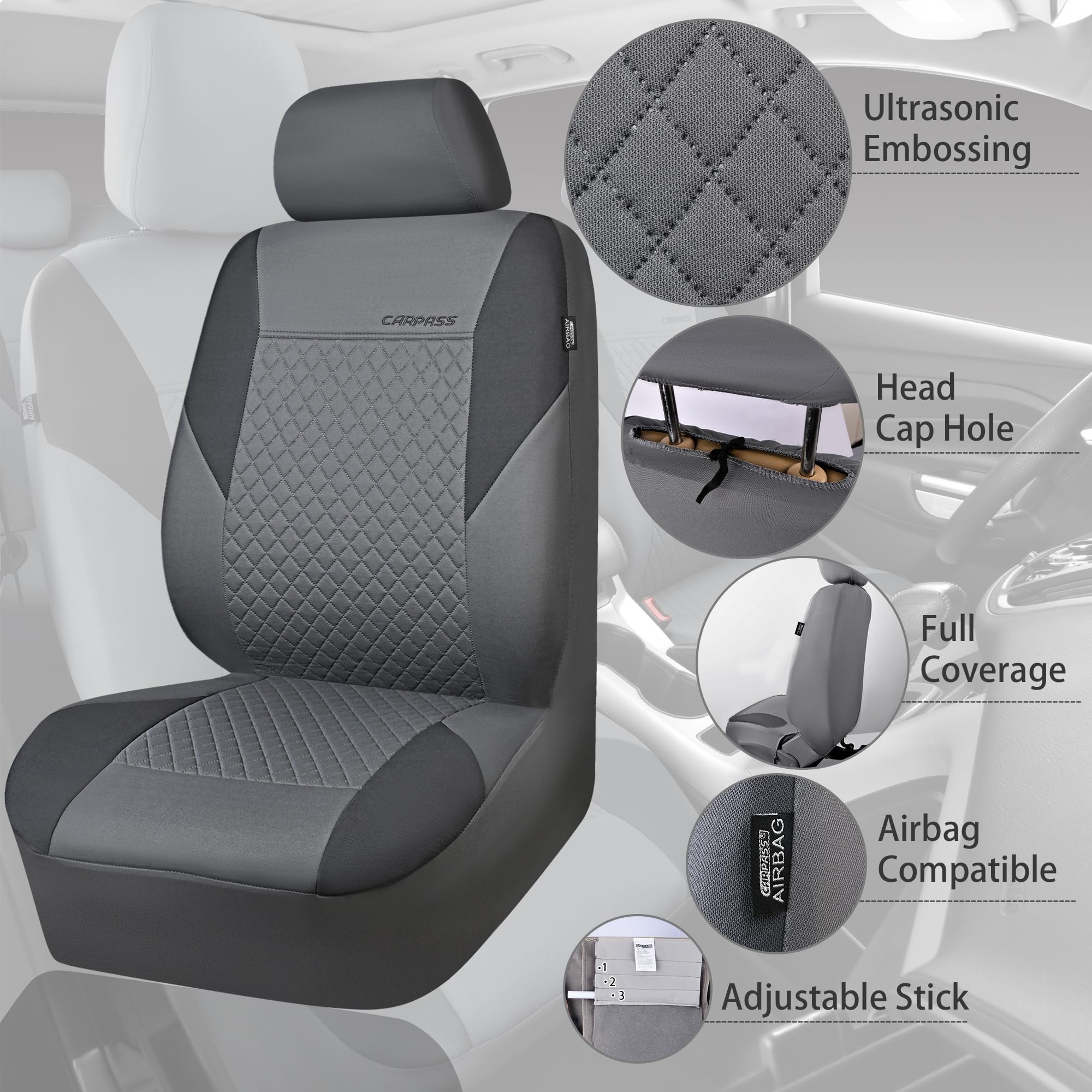Car Pass Ultrasonic Embossing Cloth Universal Seat Covers-Breathable Car Seat Cover With 5Mm Composite Sponge Inside,Airbag Comp