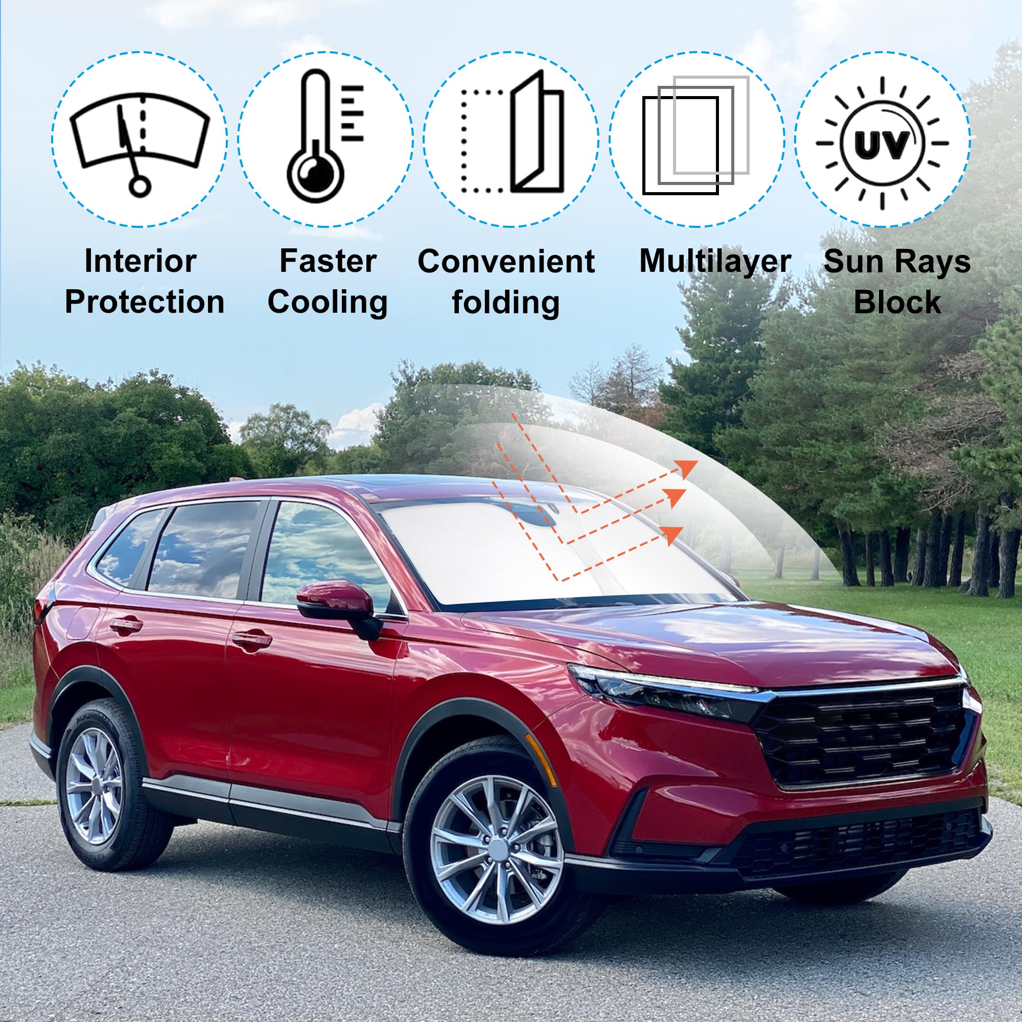 Yycke Windshield Sun Shade Accessories Compatible With 2023-2024 2025 Crv Suv, Lx, Ex, Ex-L, Sport Hybrid, Touring For Honda Fol