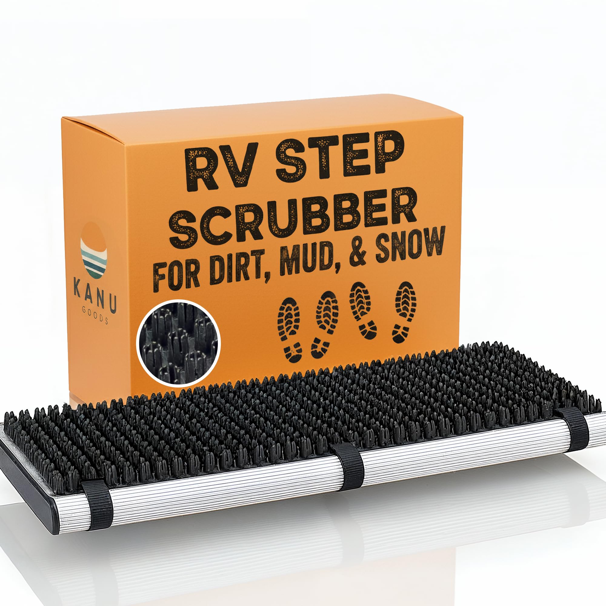 KANU GOODS TrailScrubber RV Step Covers for RV Steps & Trailer Stairs | Bristle Boot Brush Scrubber Cleans Dirt, Mud & Snow from