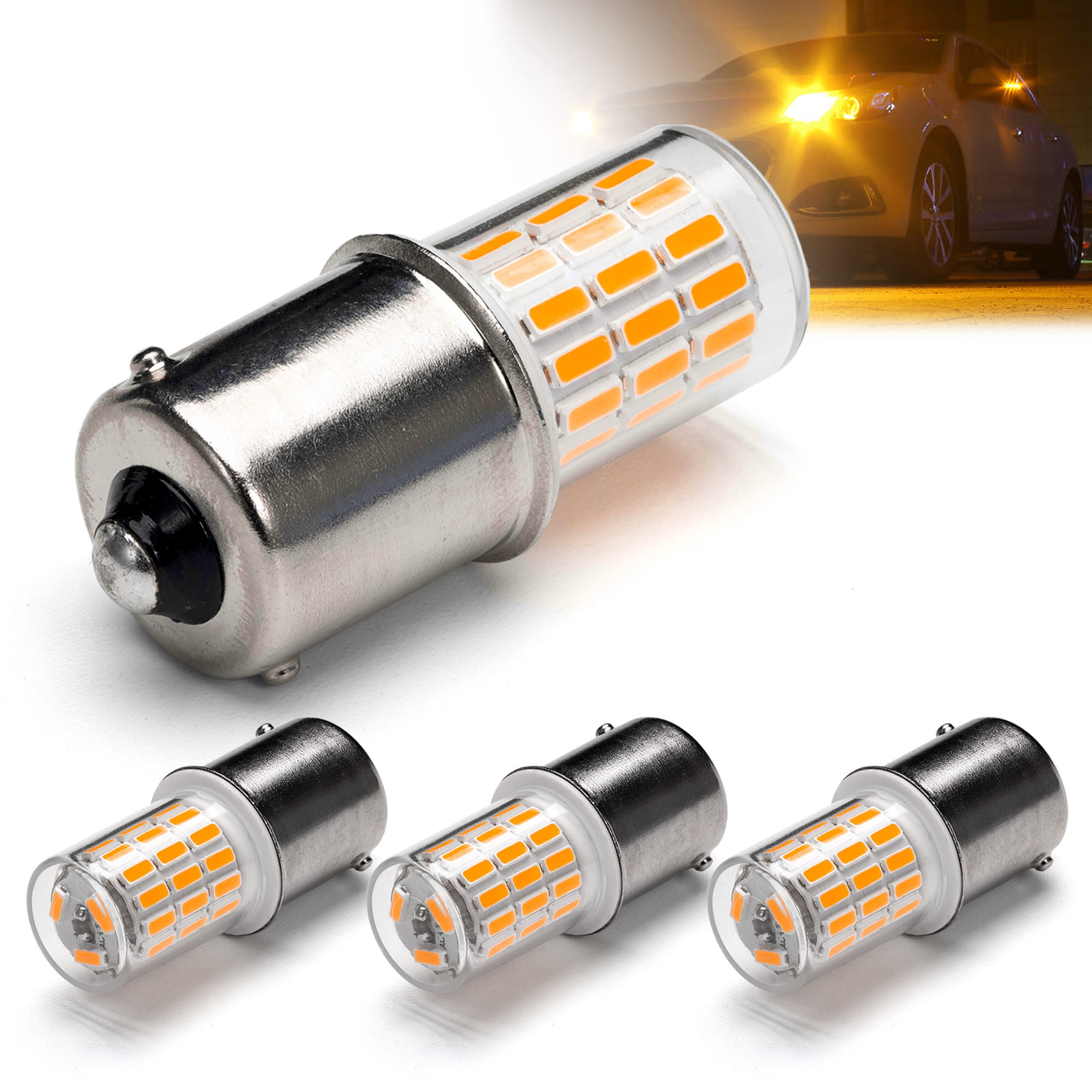 12 Volt 1156 Ba15S Amber Yellow 1003 1141 7506 Led Bulbs, Dc Bayonet Single Contact Base,Ac10-24V Dc10-30 Volt Led Replacement F