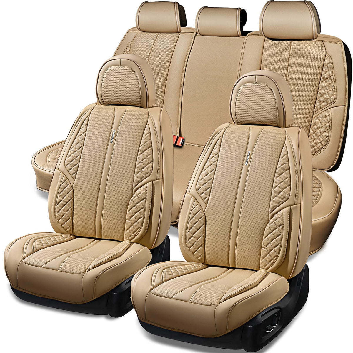 CAR PASS Nappa Leather Car Seat Covers Full Set Waterproof Protector Durable Cushioned,Universal Fit for Sedan SUV Pick-up Truck