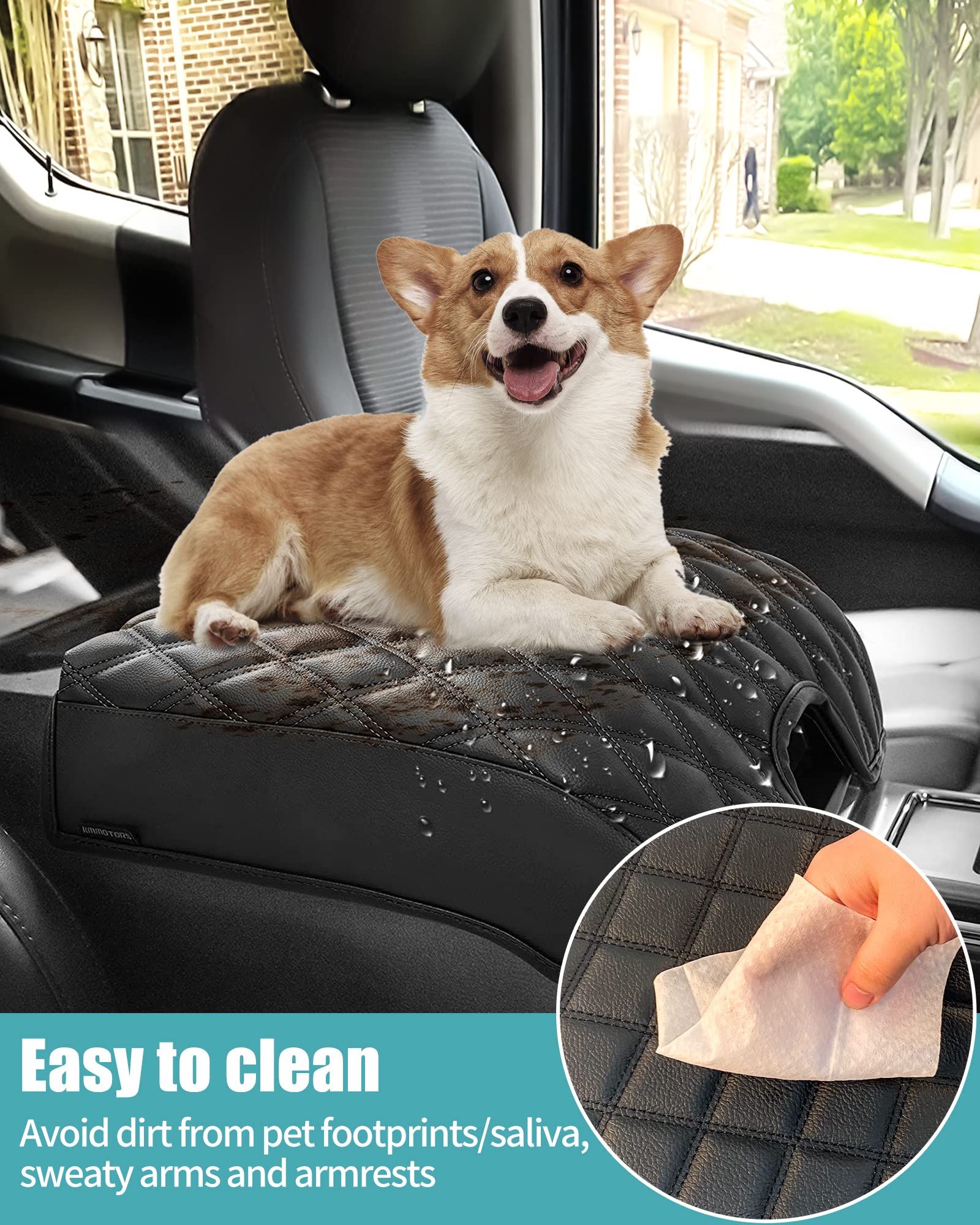 Center Console Cover Armrest Lid Cover Compatible With Ford F150 F250 F350 F450 Expedition, Arm Rest Cover Pad Leather Middle Console Lid Only For Bucket Seat Console (15-20 F150 Bucket Seat)