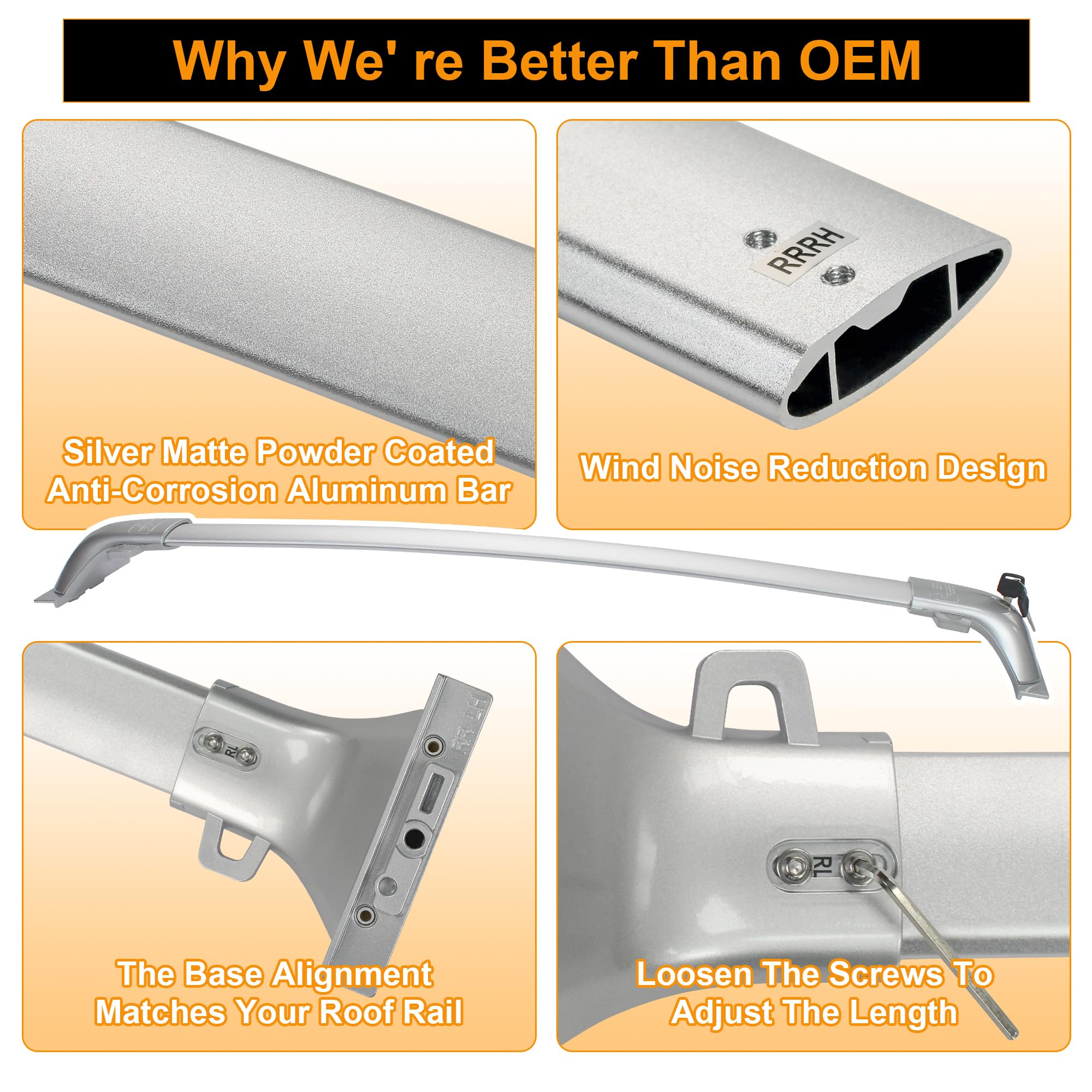 Autekcomma Heavy Duty Silver Upgraded Roof Rack Crossbar Compatible With Toyota Grand Highlander 2023Up .Max 260Lb Loading Weigh