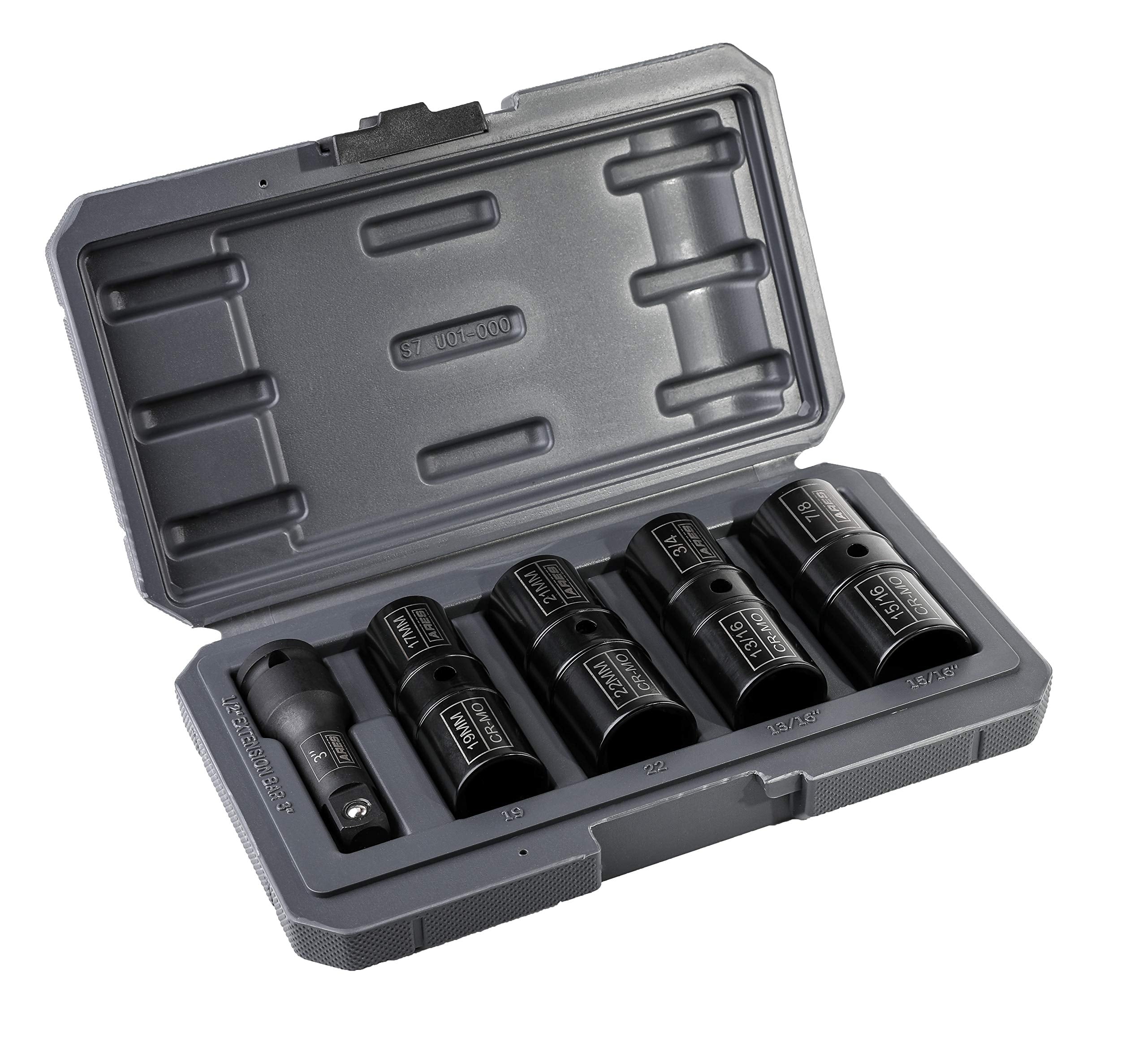 Ares 59010-5-Piece 1/2-Inch Drive Lug Nut Flip Socket Set - Includes 17Mm, 19Mm, 21Mm, 22Mm Metric Sizes & 3/4-Inch, 13/16-Inch,