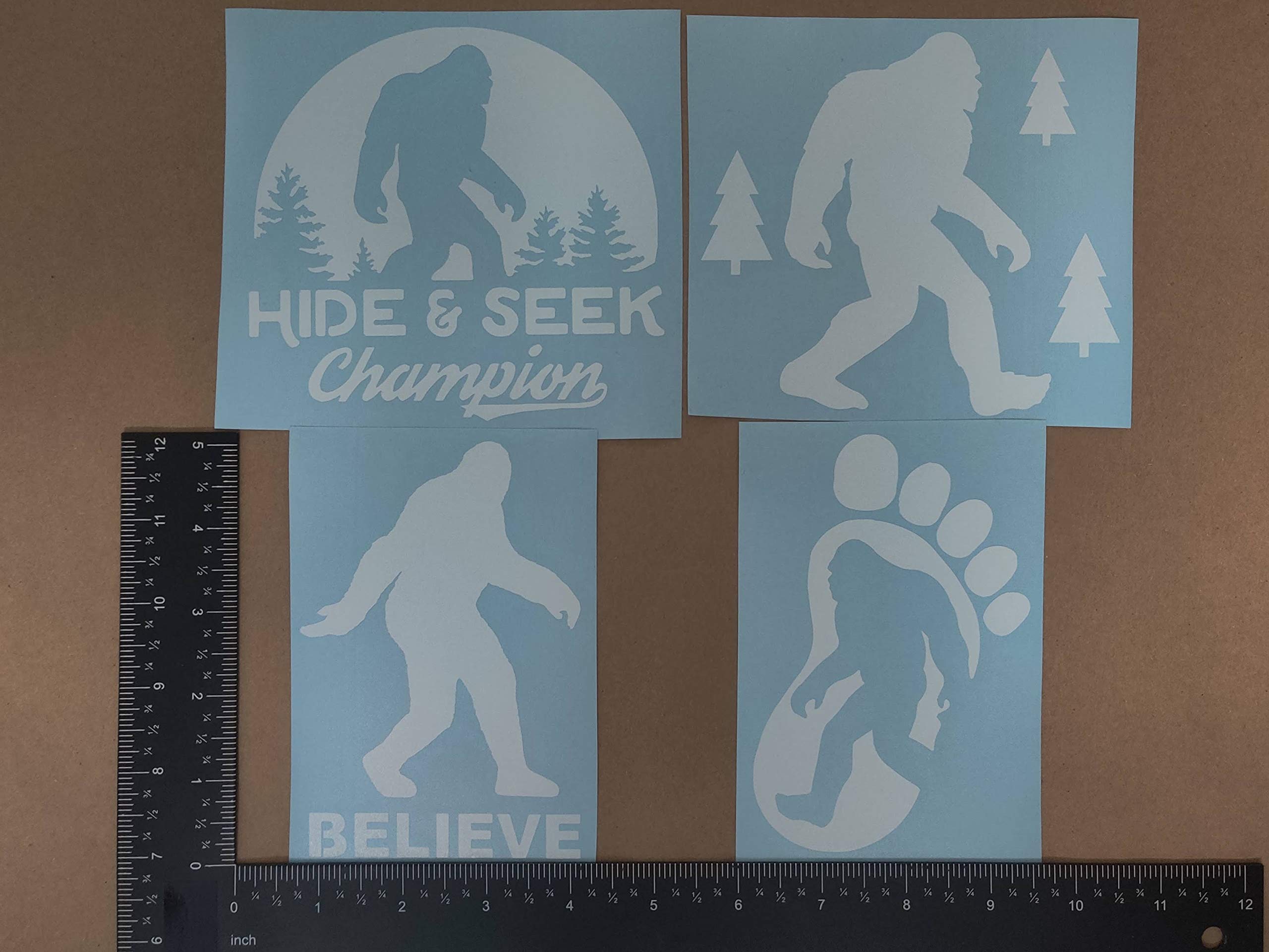 Sasquatch, Bigfoot, Hide And Seek Champion Decals (White, Large ~5'')