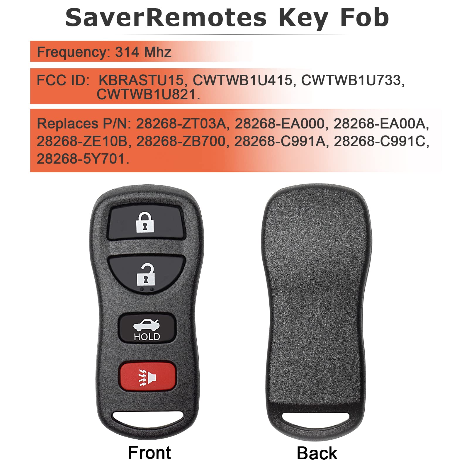 Saverremotes For 2002-2006 Nissan Altima Maxima Keyless Entry Remote Control Car Key Fob Replacement For Kbrastu15 (Pack Of 2)