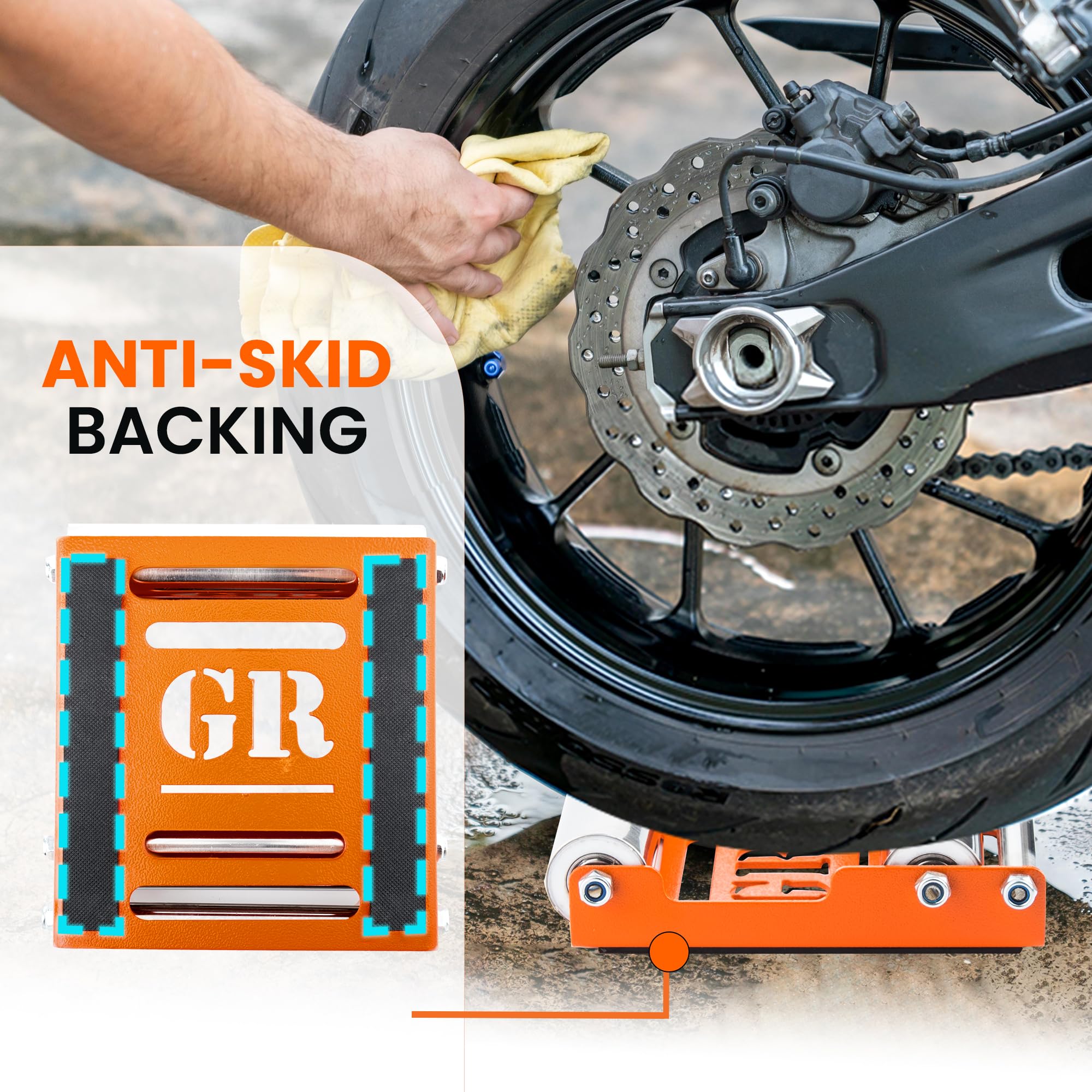 Grand Pitstop Motorcycle Wheel Cleaning Stand - Paddock Stand Replacement - Wheel Roller Stand For Tire Cleaning & Chain Lubrication - Groller Medium (Bikes < 485 Lb & Tyre Width <180 Mm)