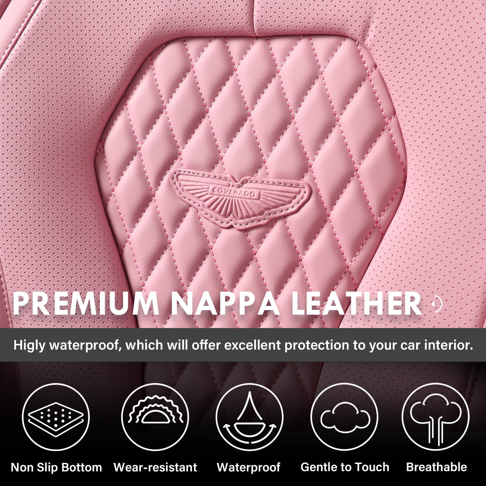 Coverado Car Seat Covers For Front Seats - Pink, Waterproof, Leatherette Cushion Protector - Universal Fit For Most Cars