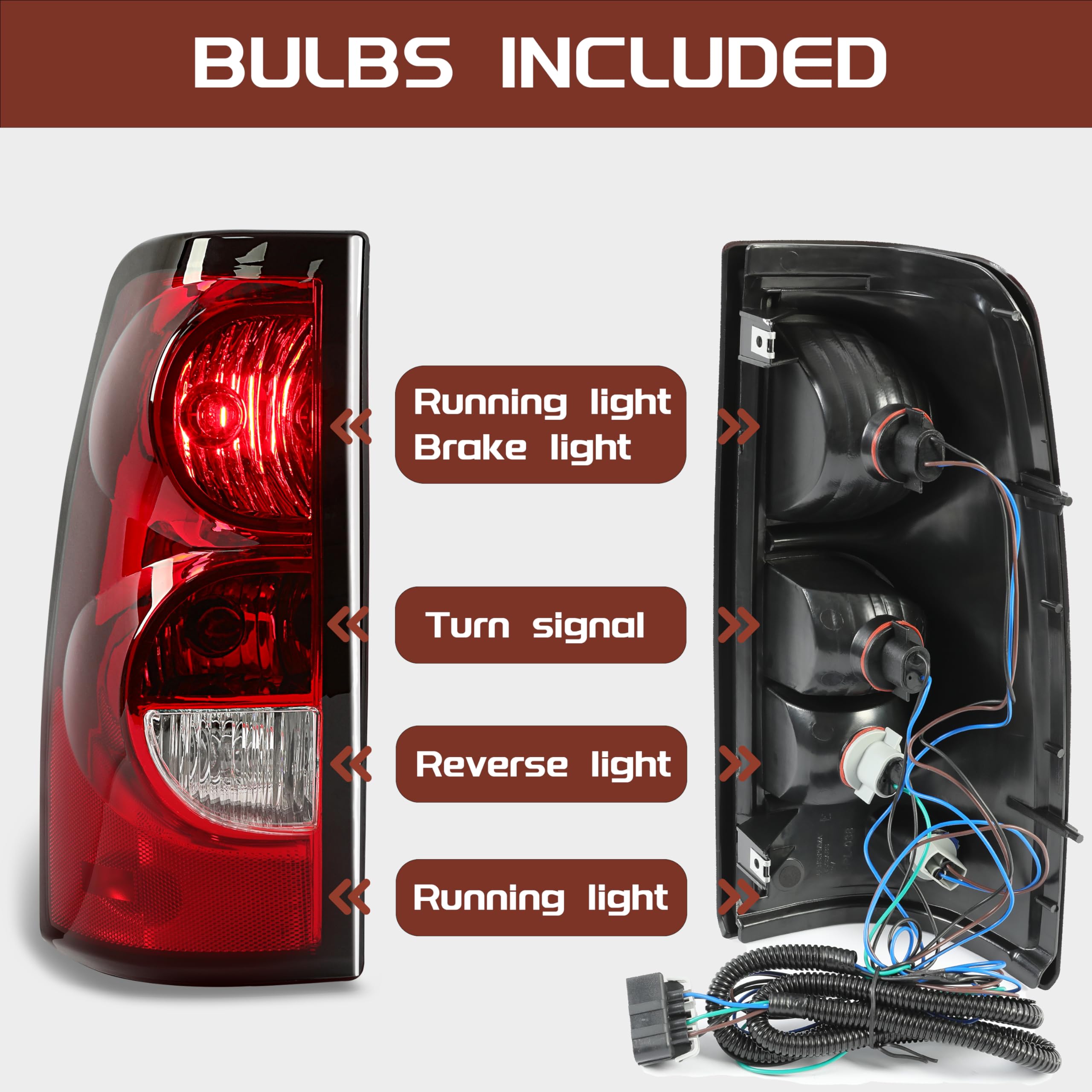 Hecasa Tail Lights Compatible With 2003-2007 Chevy Silverado 1500 2500 3500 W/Bulb And Harness Rear Lamp Set Replacement For Gm2