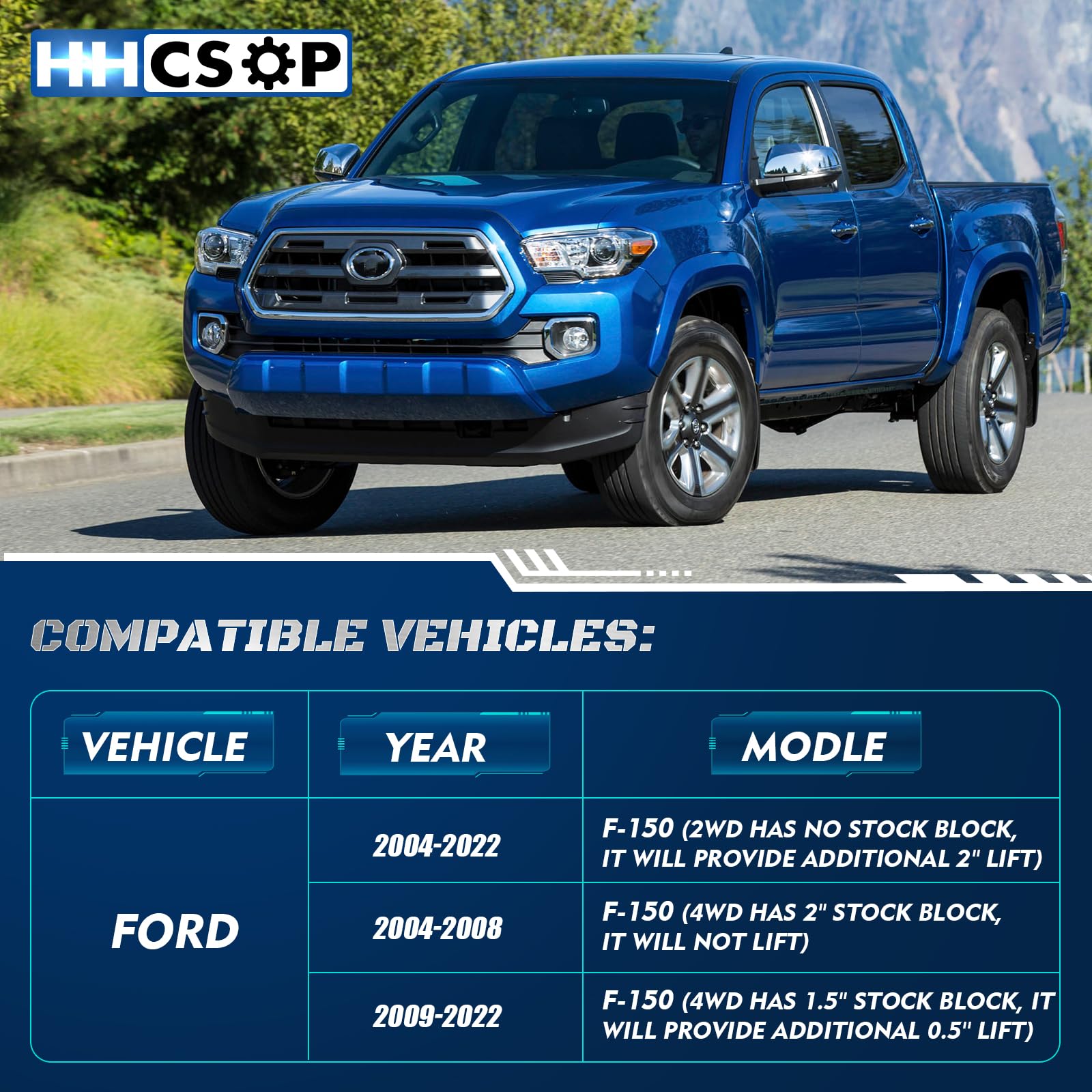 HHCSOP 2'' Rear Lift Block Kit for F150, 2 inch Rear Leveling Lift Kits Compatible with 2004-2022 Ford F-150 2WD 4WD, with Exten