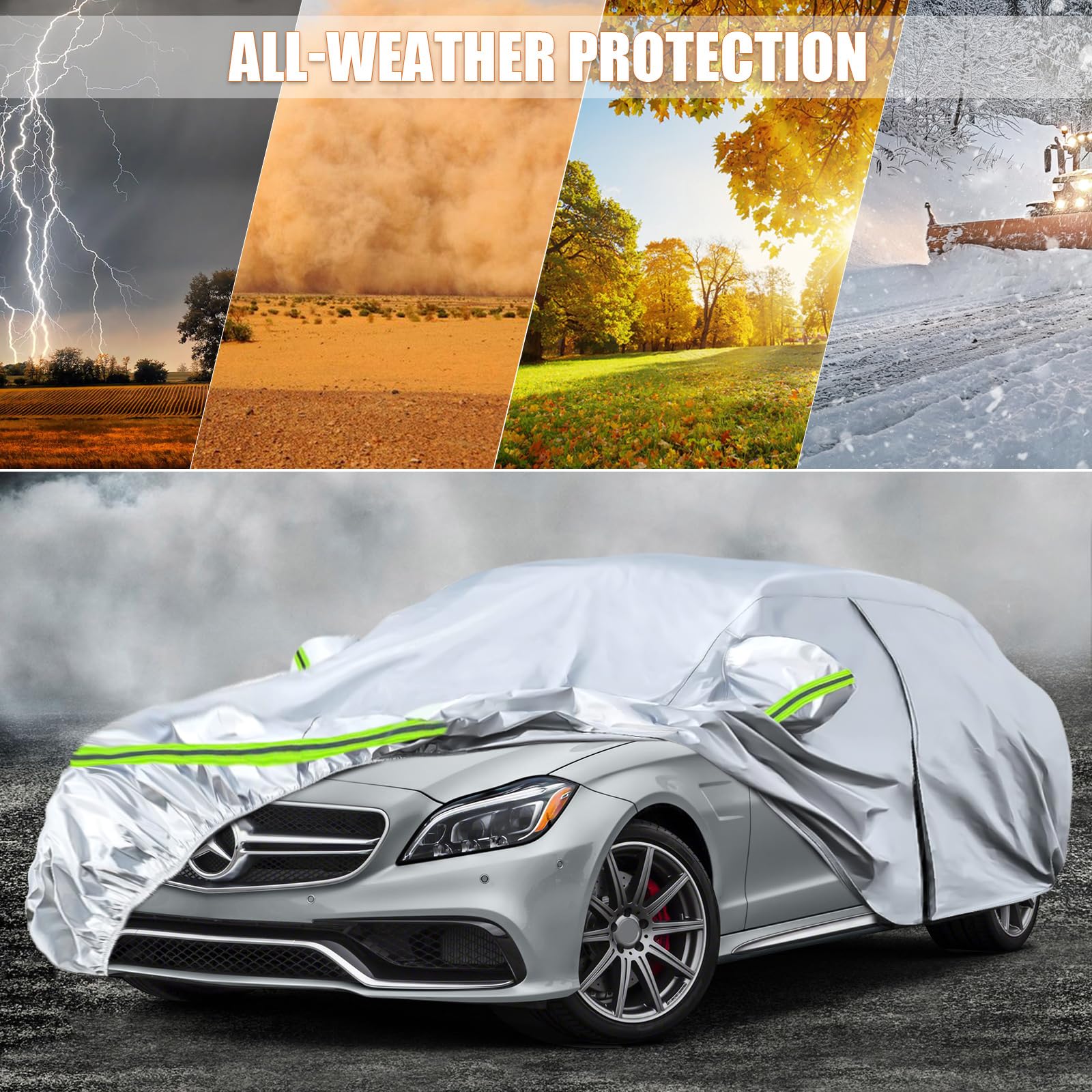 Waterproof Car Covers Replace For 2004-2025 Mercedes Benz Cls, 6 Layers Silver All Weather Car Cover With Zipper Door & Windproo
