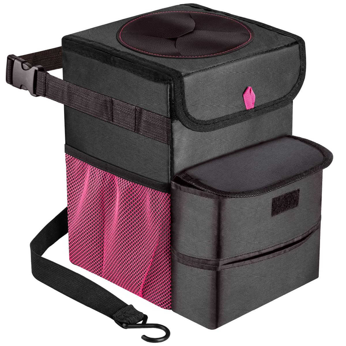 Gpusfak Car Trash Can Foldable Garbage Bin Leakproof 3 Gallons Black Pink