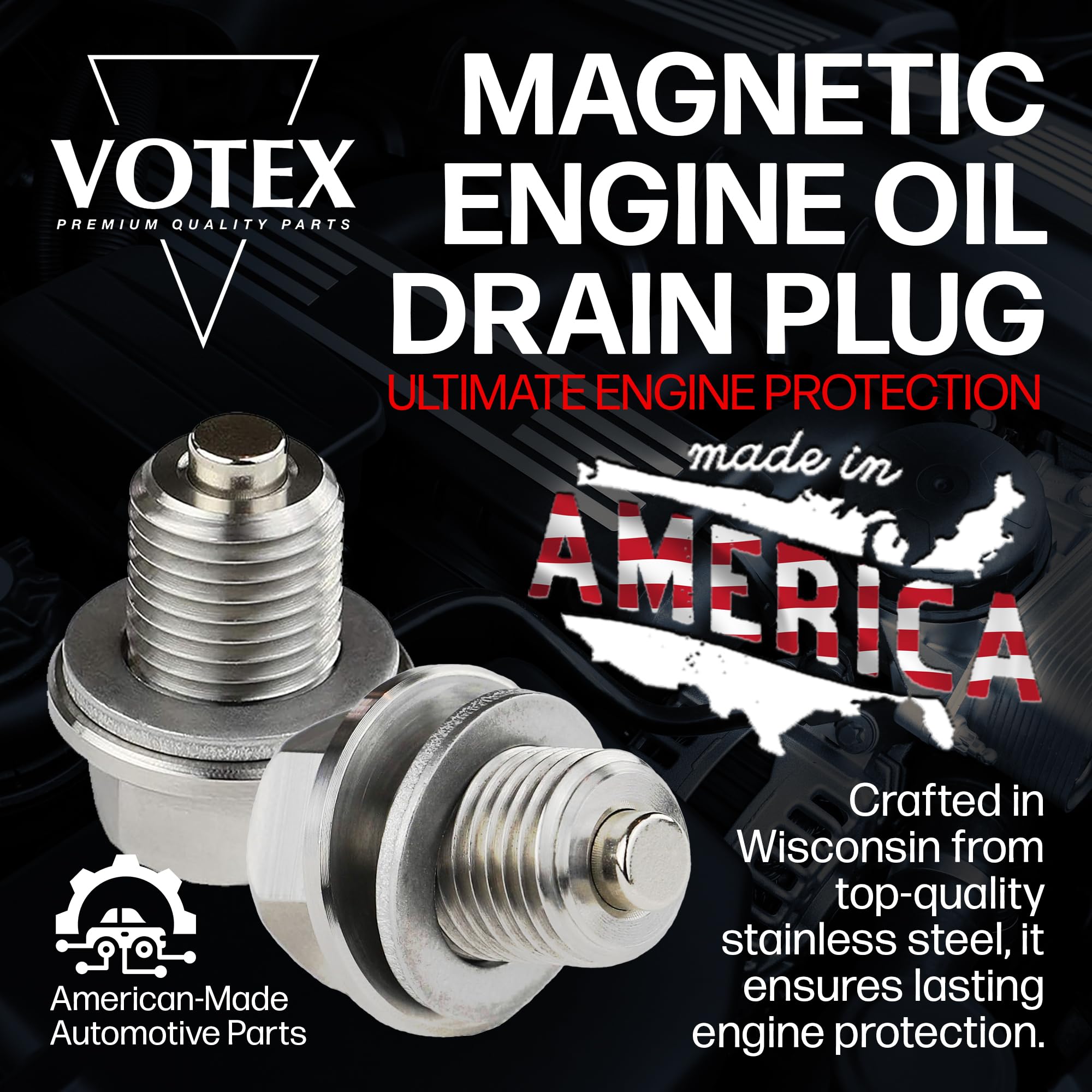 Votex - Made In Usa - M14 X 1.5Mm Magnetic Engine Oil Drain Plug Fits Acura, Audi, Chevrolet, Chrysler, Dodge, Fiat, Ford, Honda, Hyundai, Jeep, Kia, Mazda, Mercedes, Mitsubishi, Porsche, Volkswagen