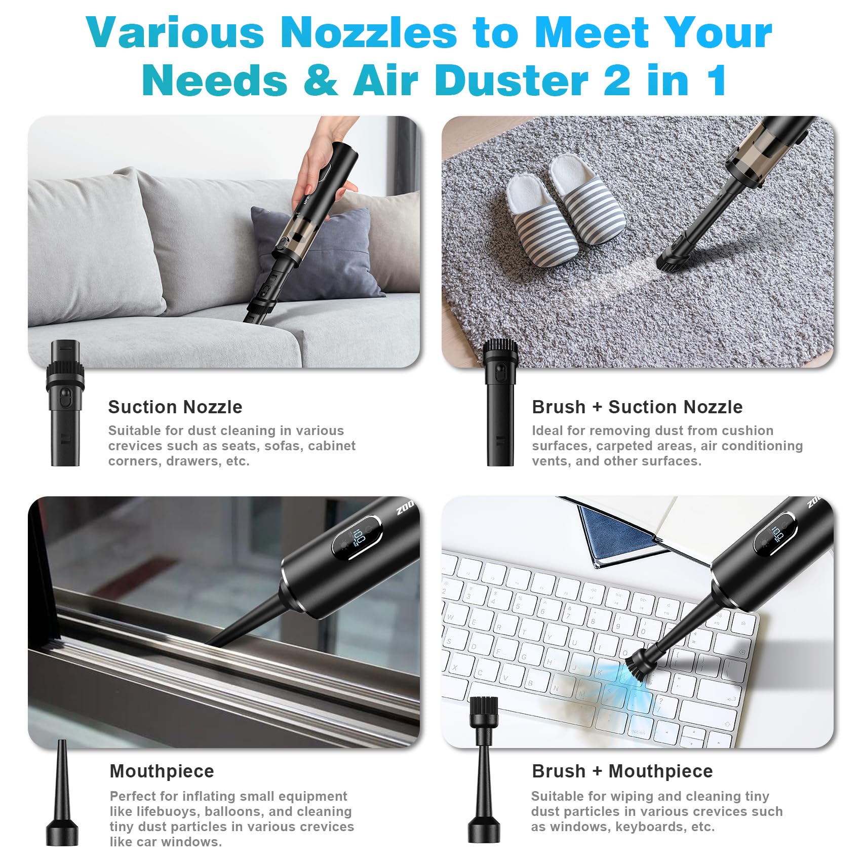 Handheld Vacuum Cordless, Upbooz Portable Car Vacuum, 14000Pa Powerful Suction Vacuum Cleaner With Led Light And Air Duster 2 In