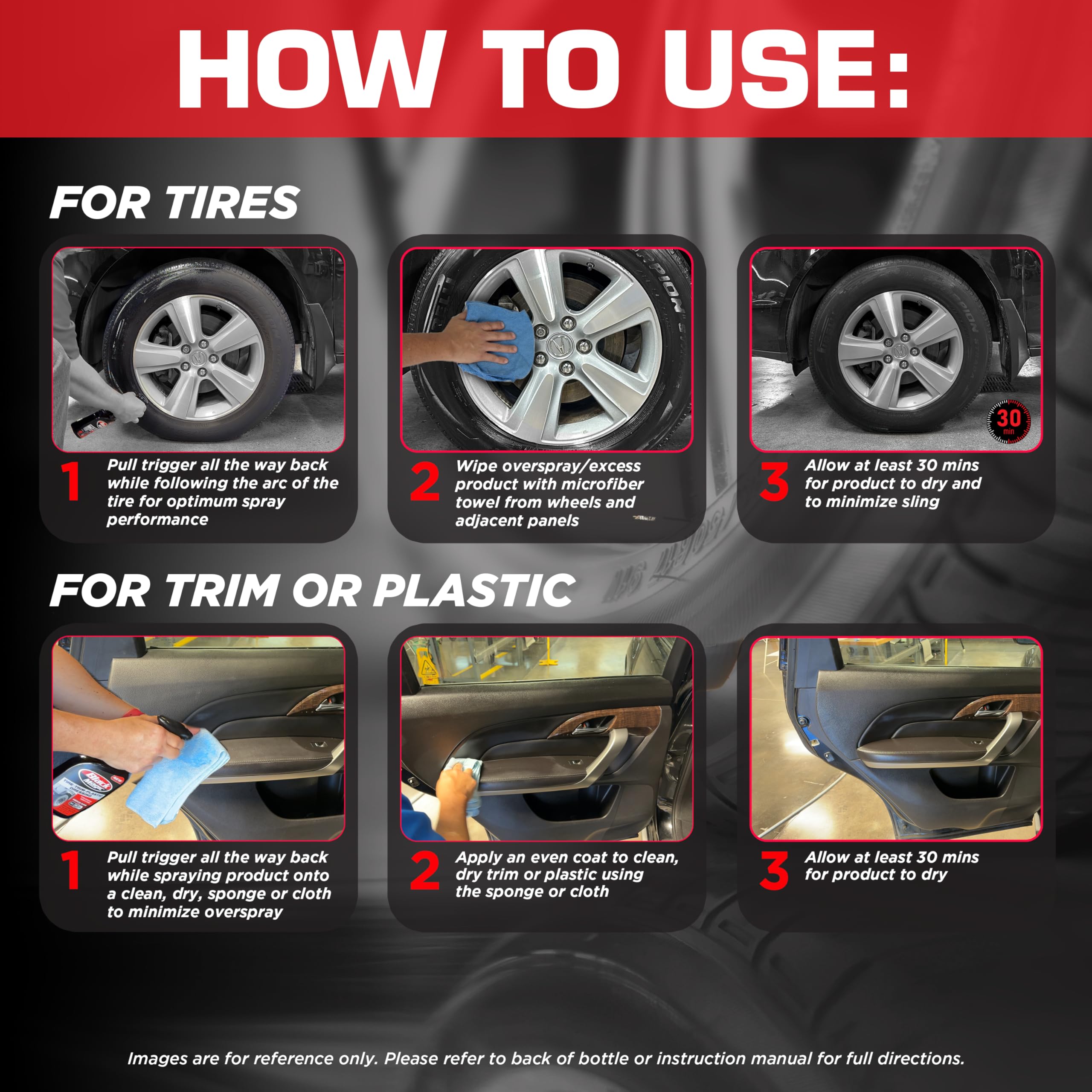 Black Magic 120230 Tire Trim Plastic Dressing, Medium Shine, Streak-Free, Water Resistant & Non-Greasy Formula For Tires, Trim &