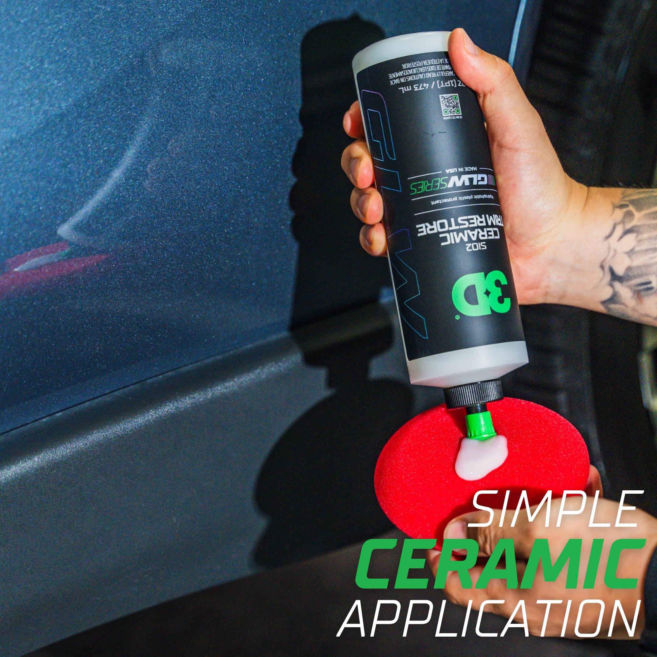 3D Sio2 Ceramic Trim Restore, Glw Series | Ultimate Hydrophobic Trim Reviver | Sio2 Infused Restoring, Shining, & Protecting | Restores Black Plastic & Vinyl | Diy Car Detailing | 16 Oz